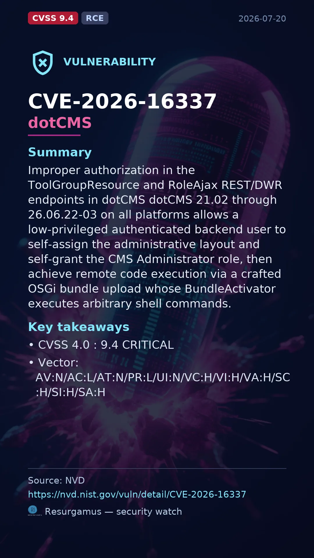 CVE-2026-16337 dotCMS Vulnerability