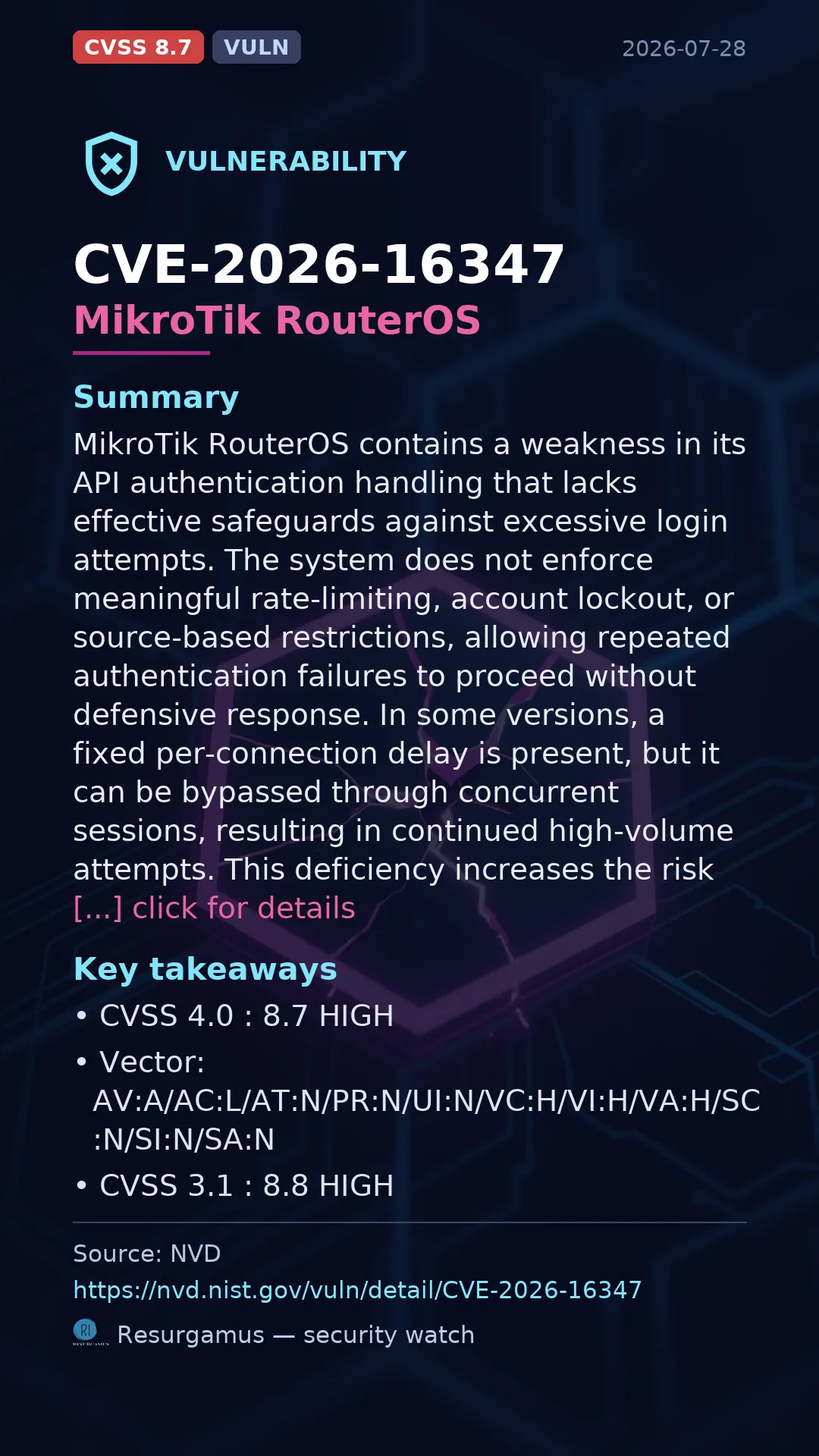 CVE-2026-16347 MikroTik RouterOS Vulnerability