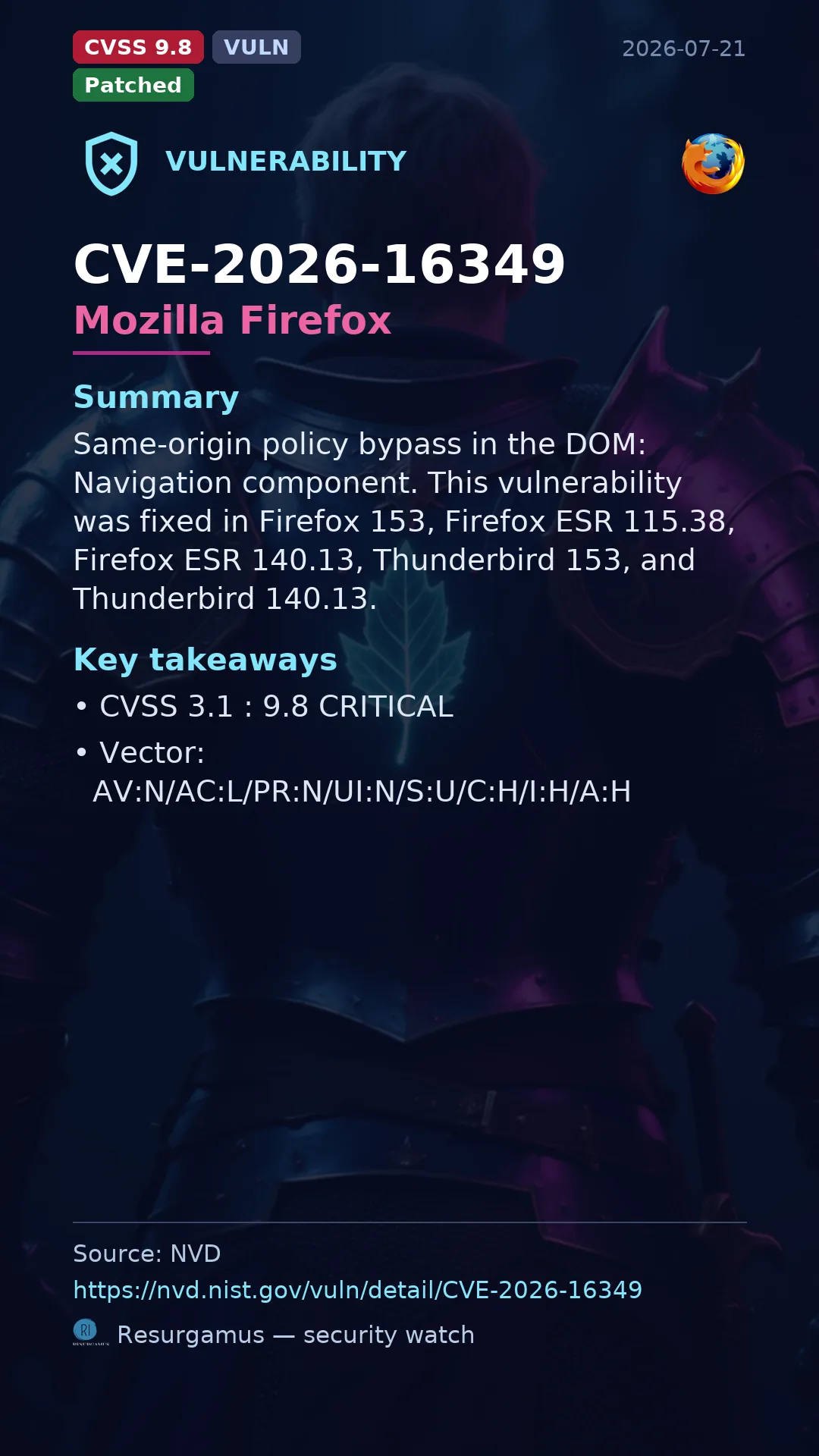 CVE-2026-16349 Mozilla Firefox Vulnerability