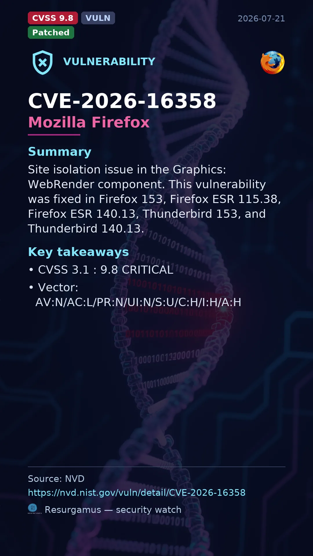 CVE-2026-16358 Mozilla Firefox Vulnerability