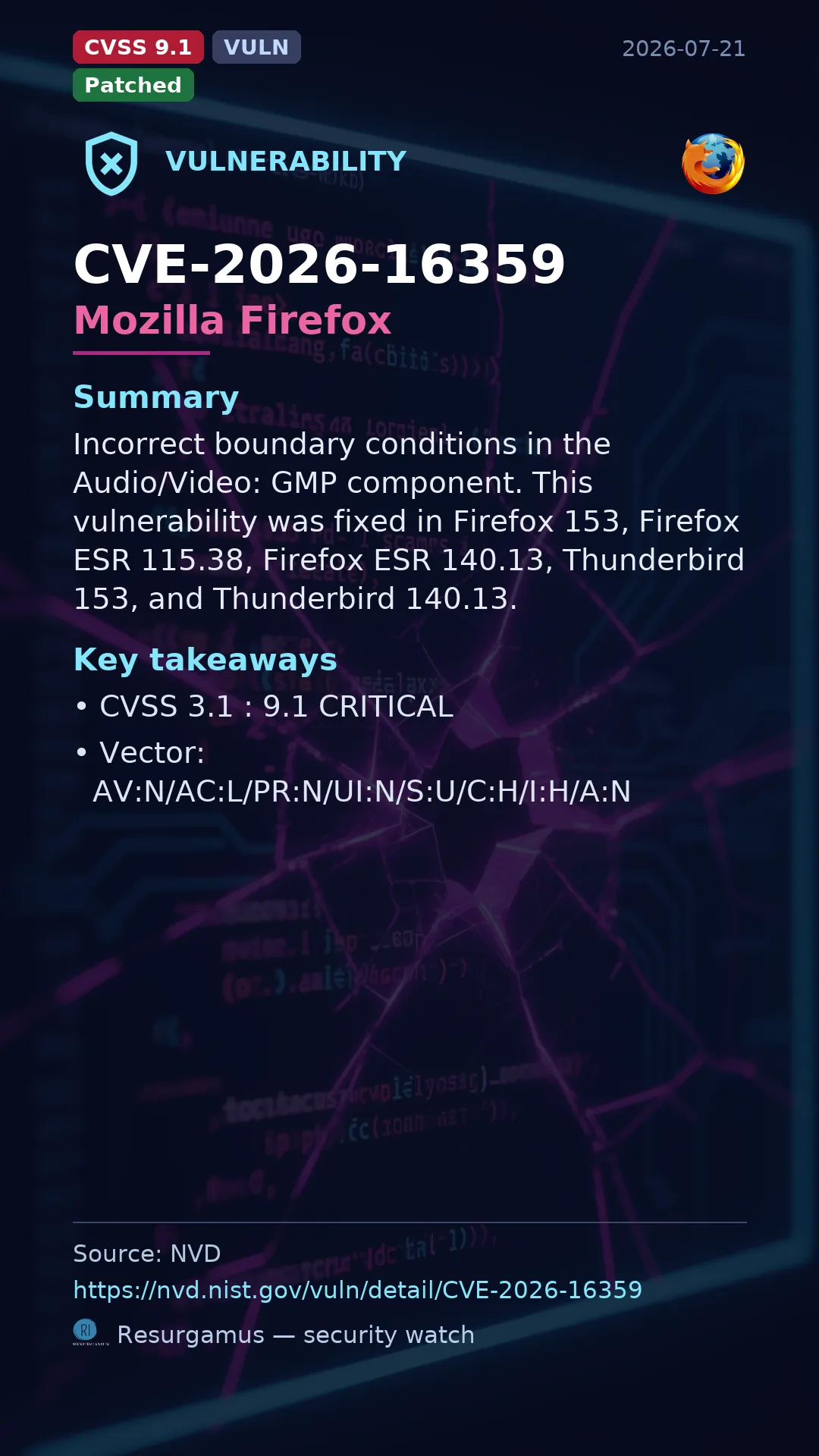 CVE-2026-16359 Mozilla Firefox Vulnerability