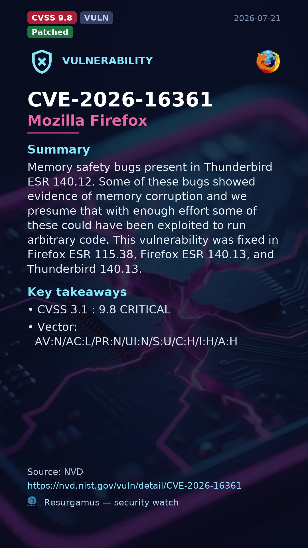 CVE-2026-16361 Mozilla Firefox Vulnerability