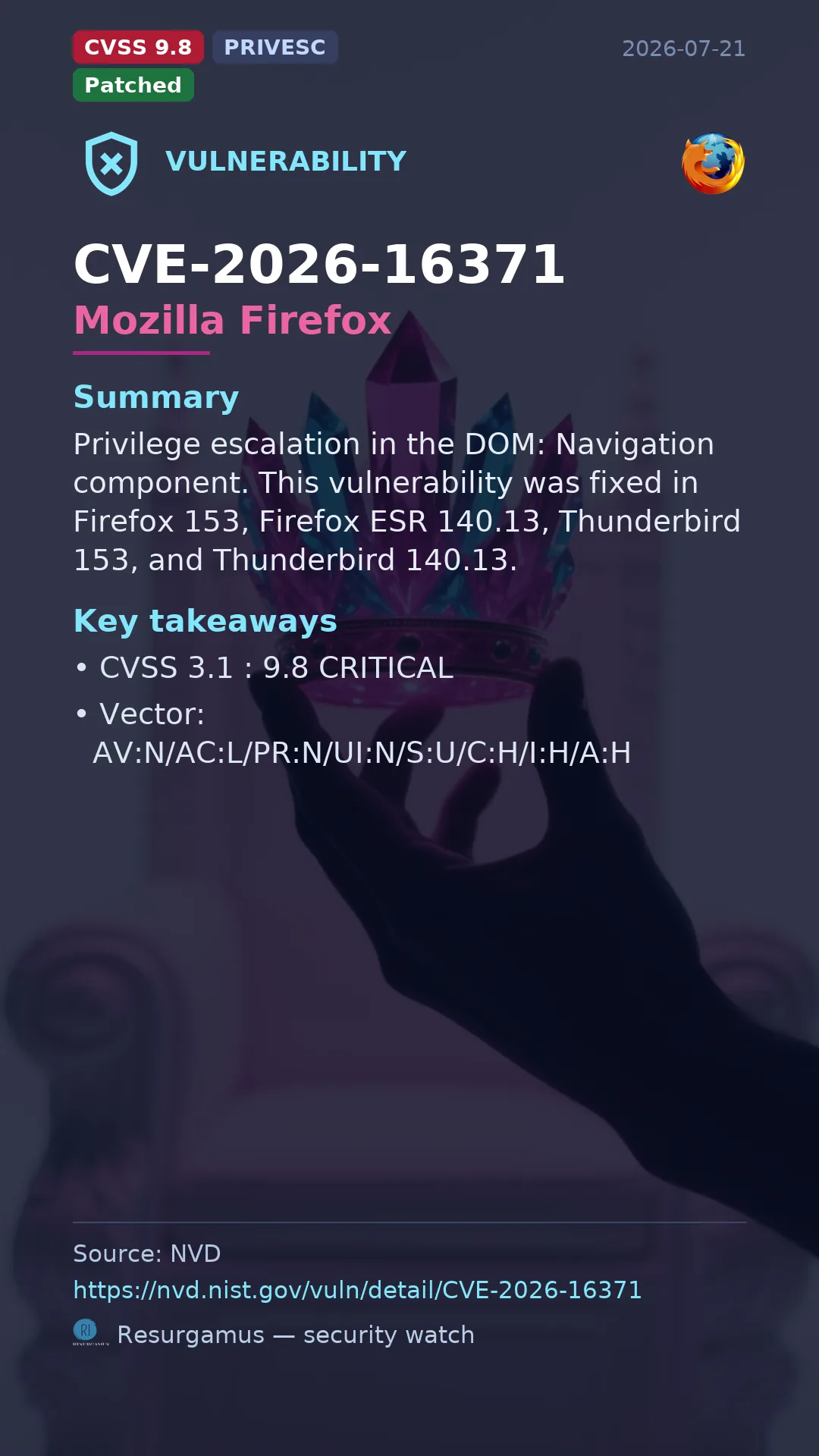 CVE-2026-16371 Mozilla Firefox Vulnerability