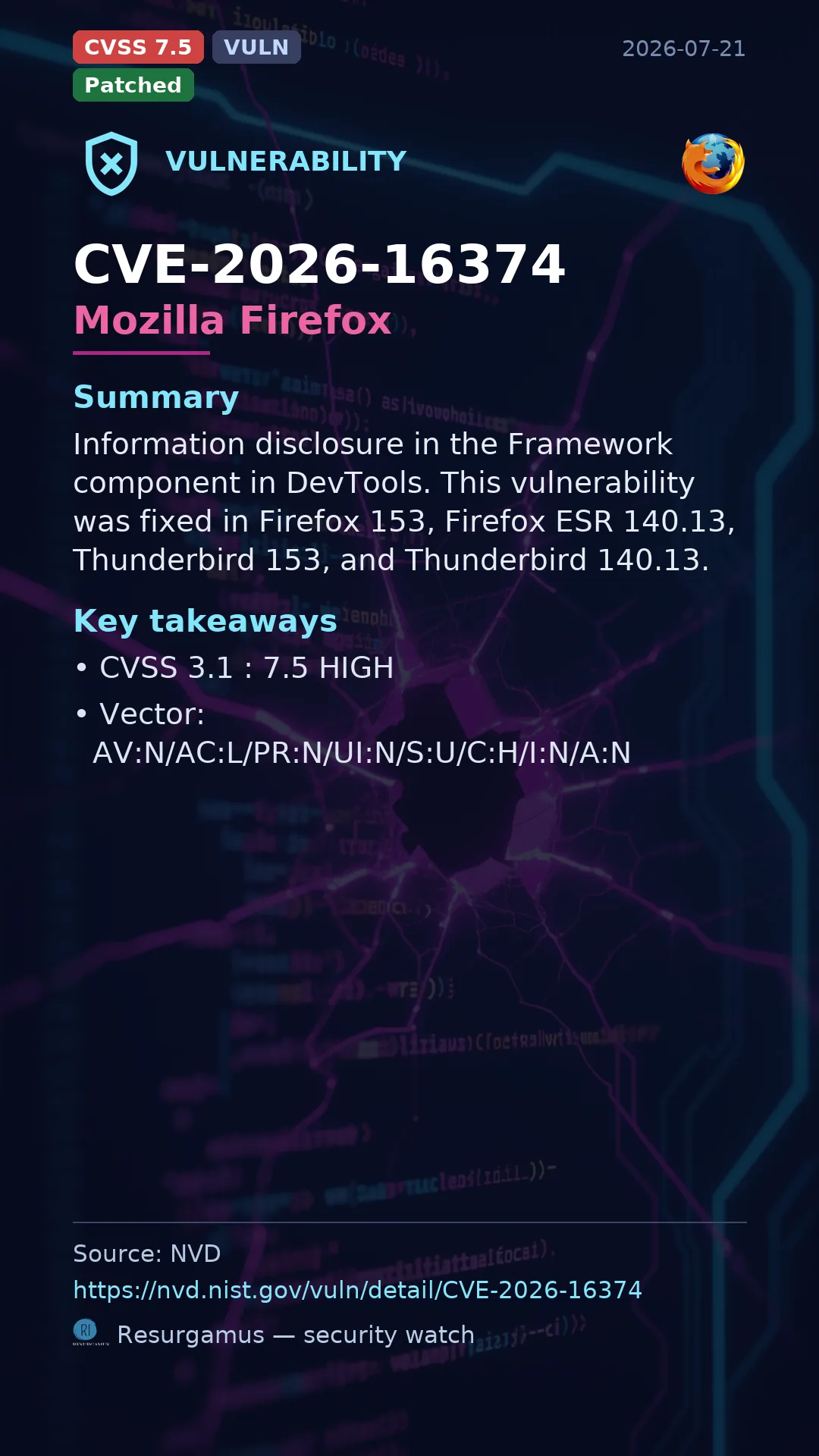 CVE-2026-16374 Mozilla Firefox Vulnerability