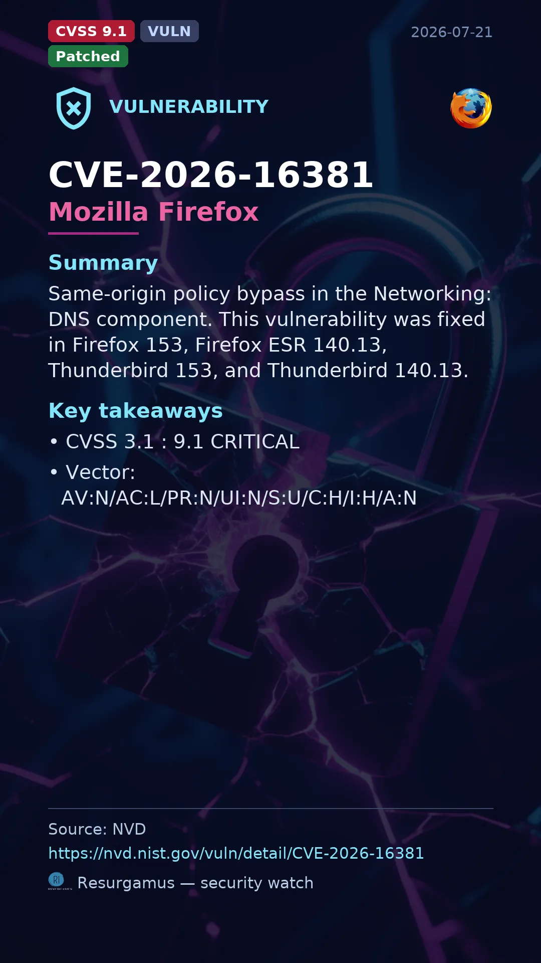 CVE-2026-16381 Mozilla Firefox Vulnerability