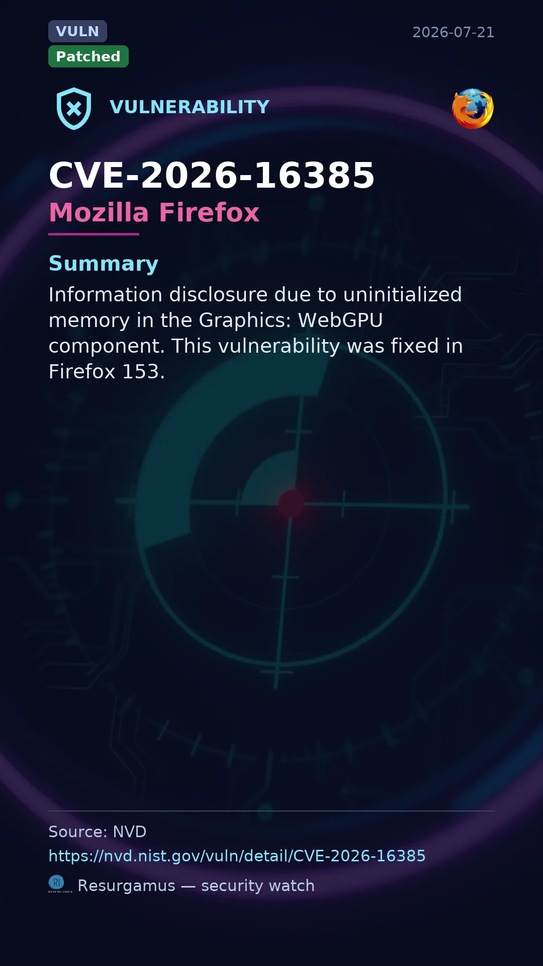 CVE-2026-16385 Mozilla Firefox Vulnerability
