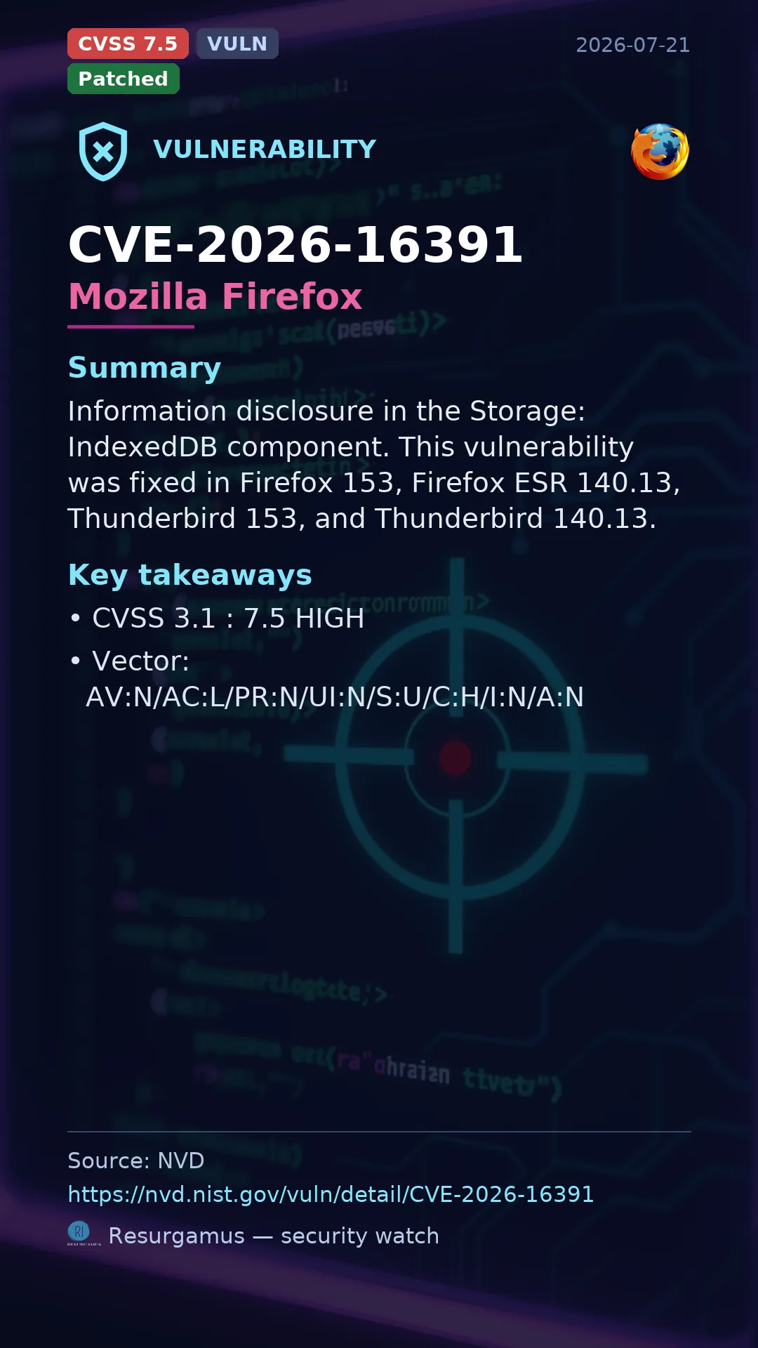 CVE-2026-16391 Mozilla Firefox Vulnerability