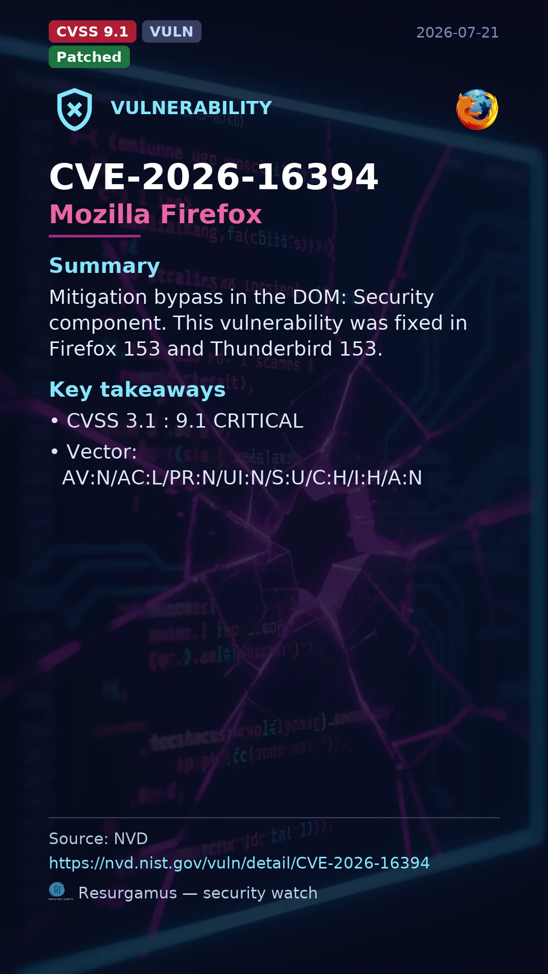 CVE-2026-16394 Mozilla Firefox Vulnerability