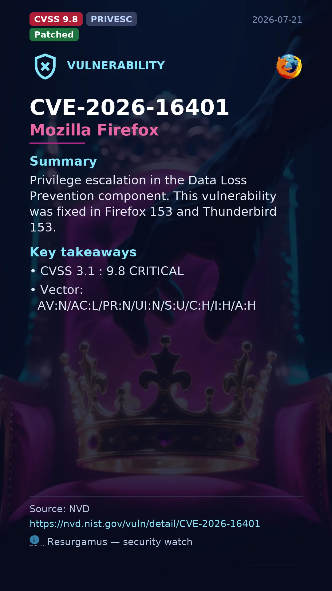 CVE-2026-16401 Mozilla Firefox Vulnerability