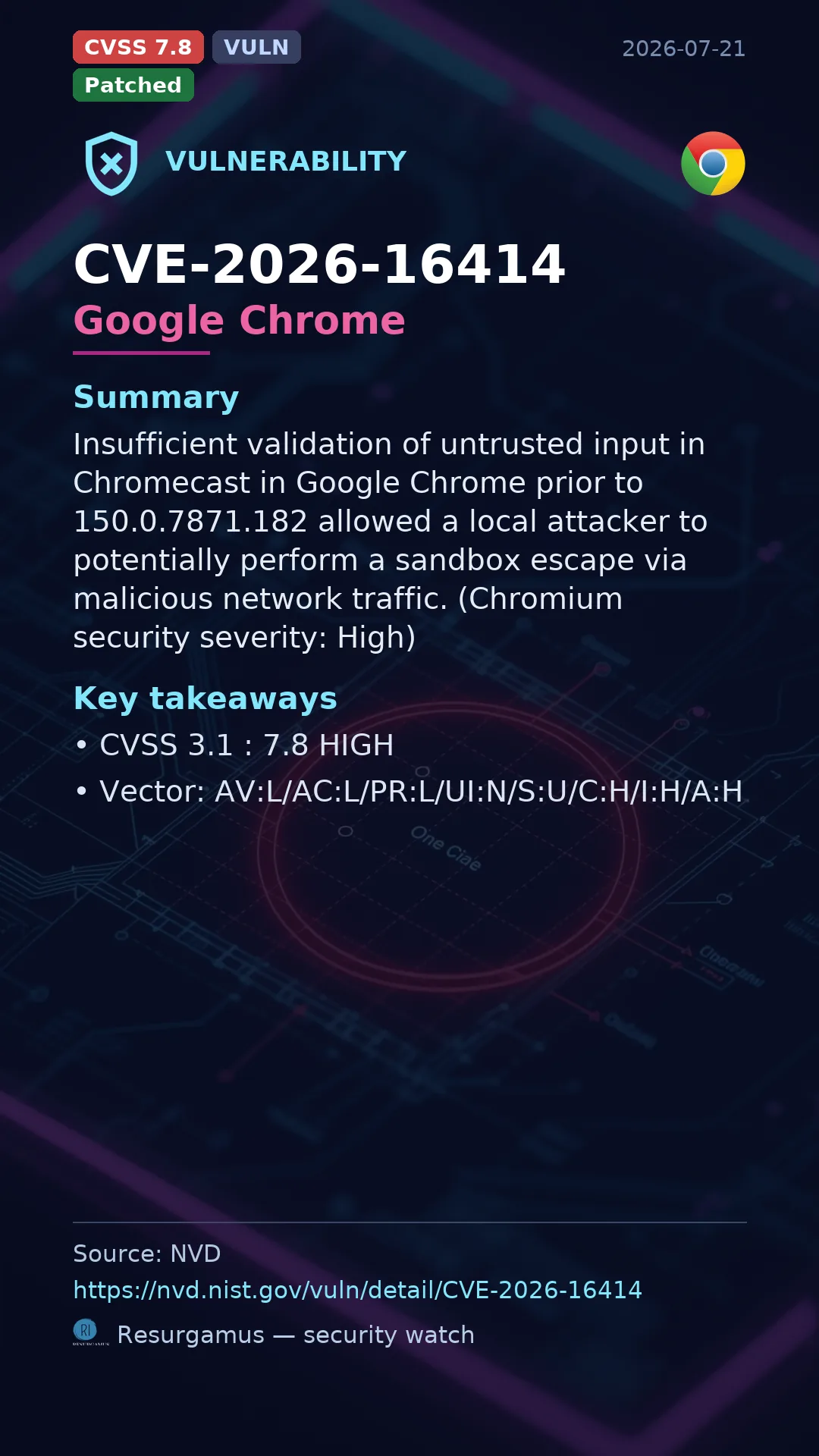 CVE-2026-16414 Google Chrome Vulnerability