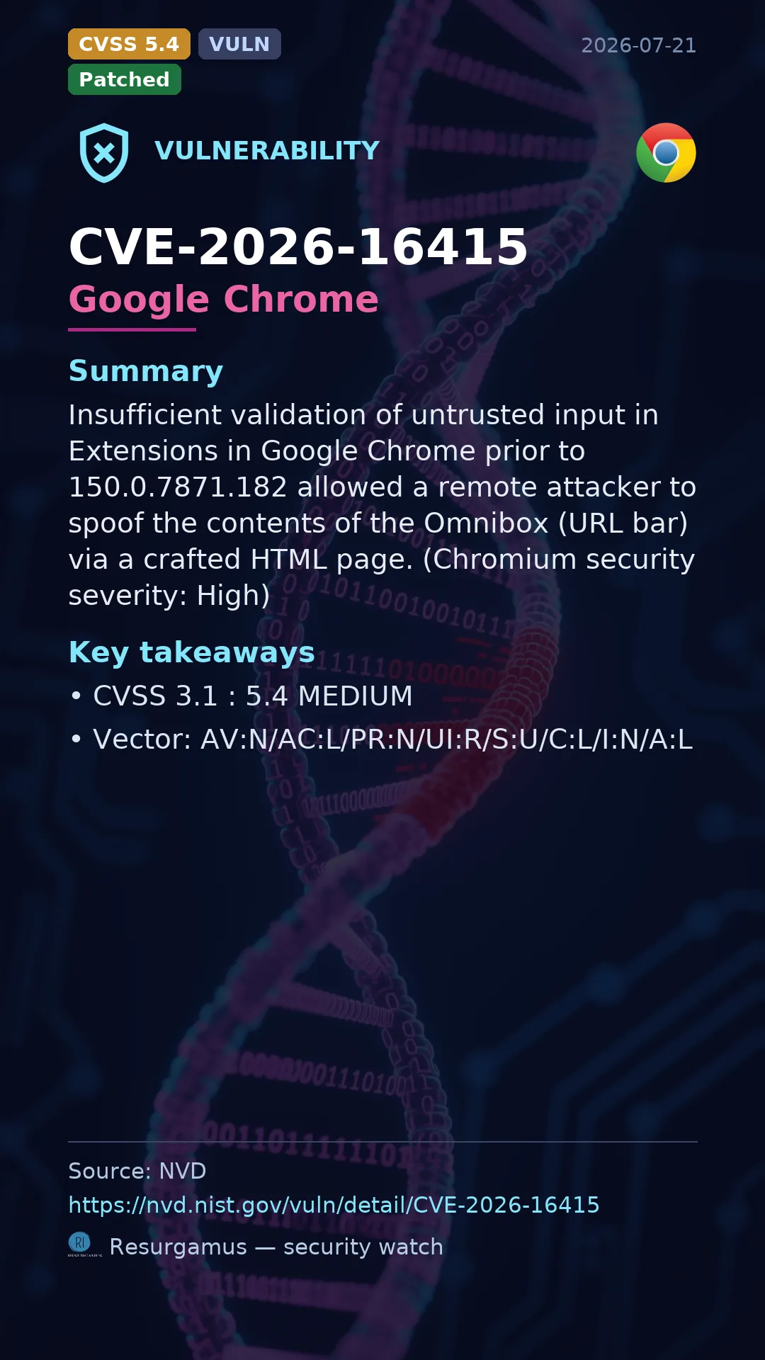 CVE-2026-16415 Google Chrome Vulnerability