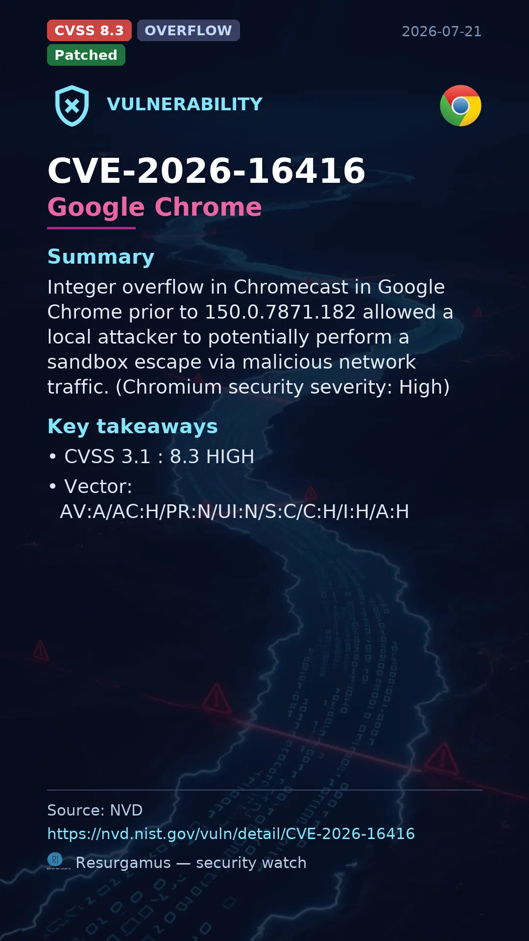 CVE-2026-16416 Google Chrome Vulnerability