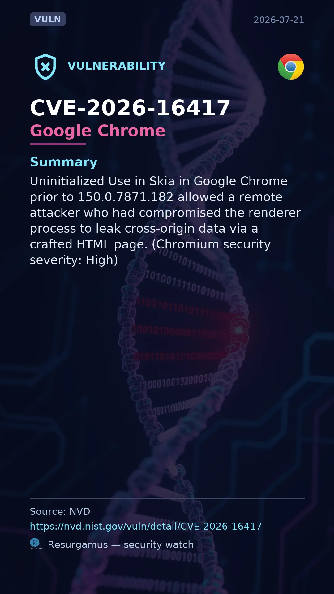 CVE-2026-16417 Google Chrome Vulnerability