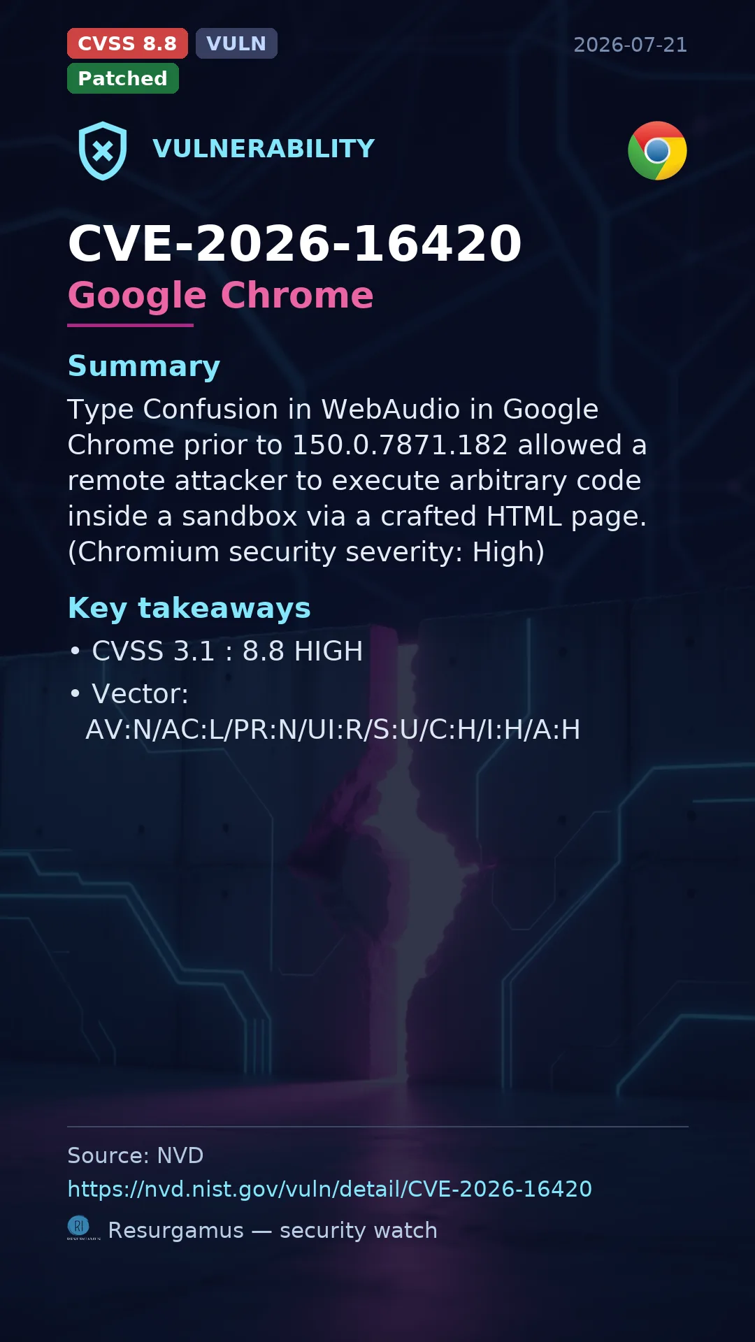CVE-2026-16420 Google Chrome Vulnerability