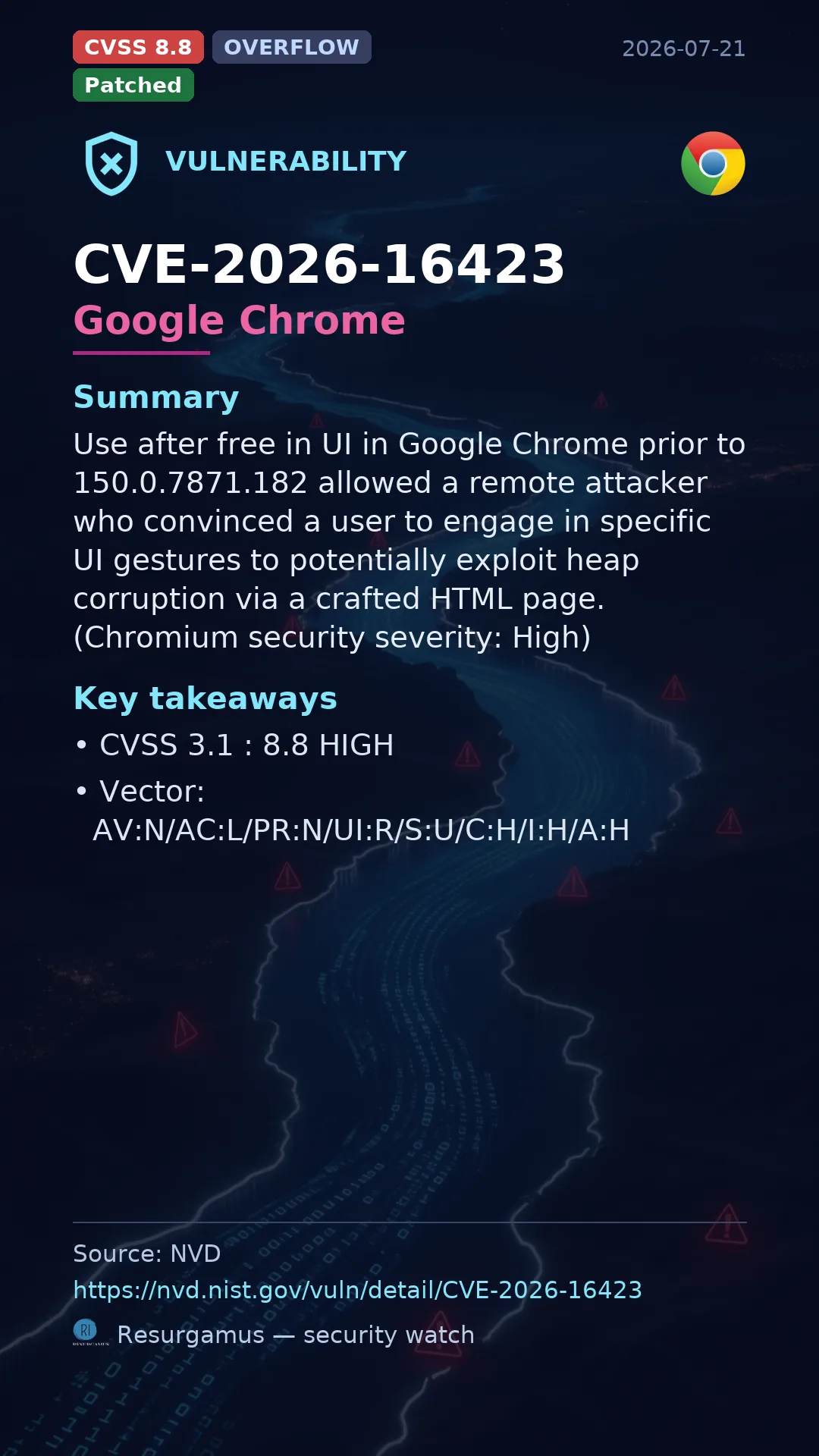 CVE-2026-16423 Google Chrome Vulnerability