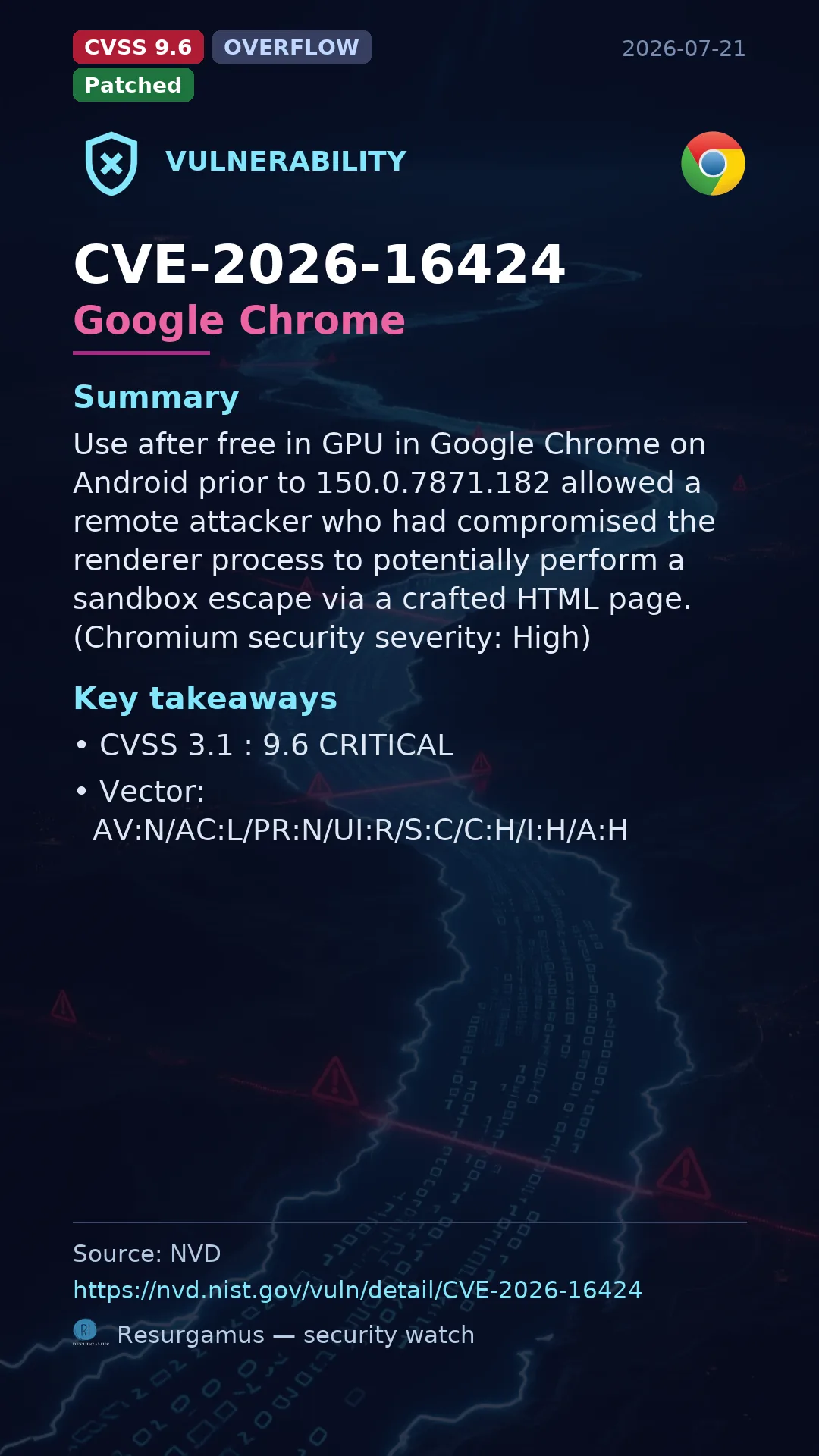 CVE-2026-16424 Google Chrome Vulnerability