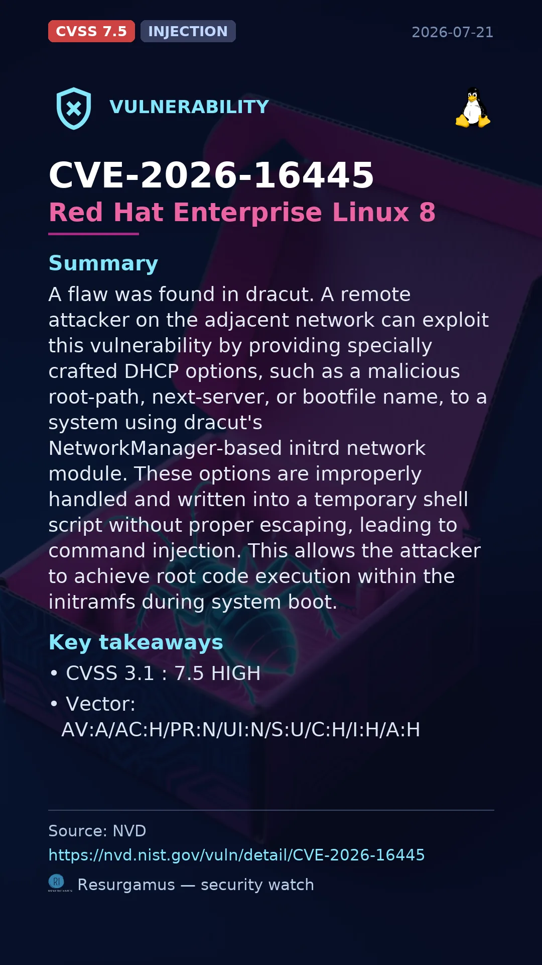 CVE-2026-16445 Red Hat Enterprise Linux 8 Vulnerability