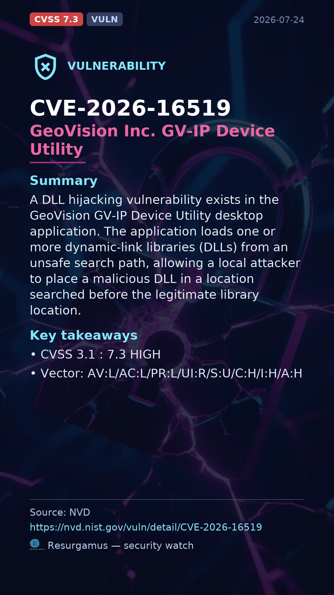 CVE-2026-16519 - GeoVision Inc. GV-IP Device Utility vulnerability