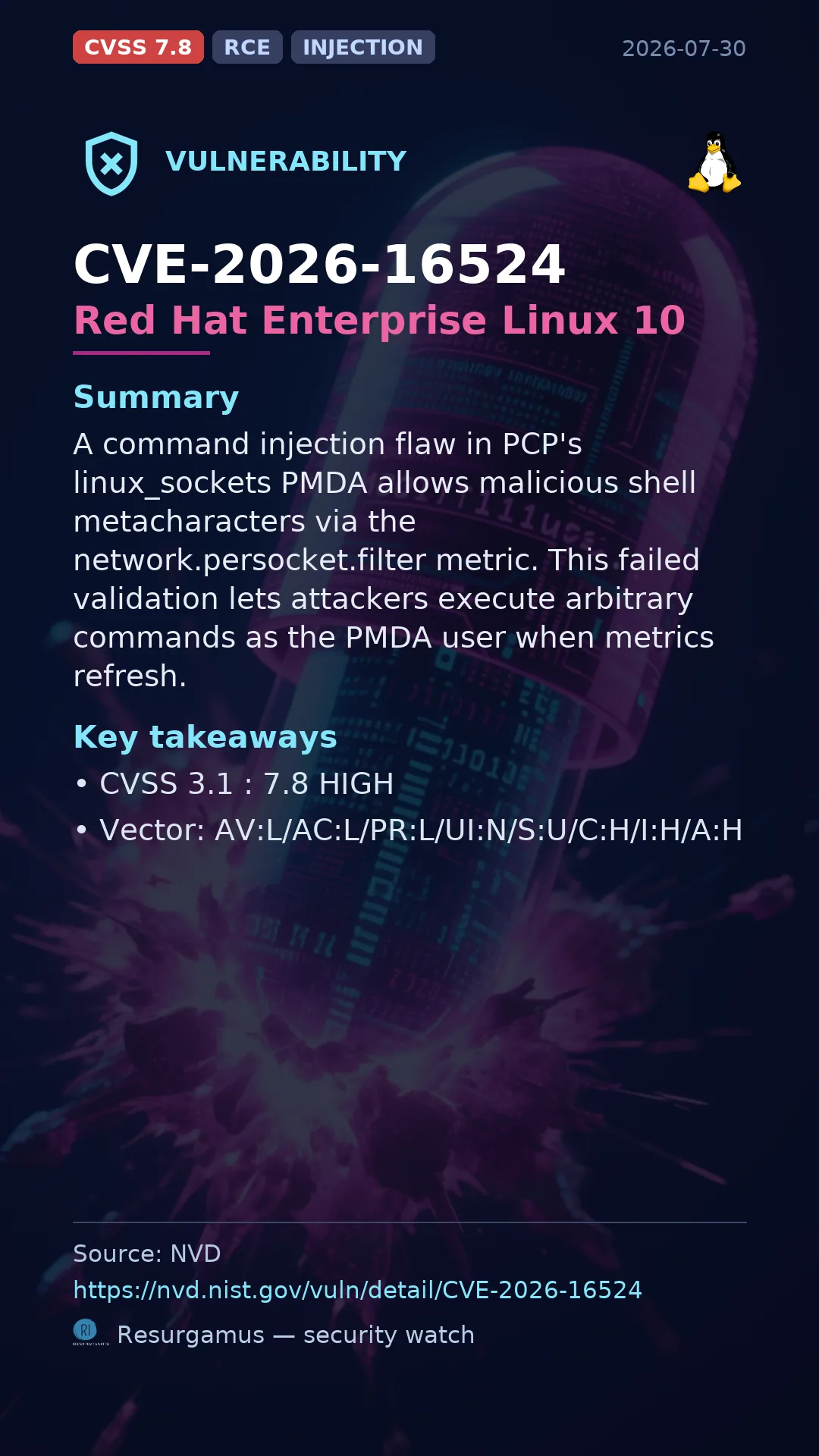 CVE-2026-16524 Red Hat Enterprise Linux 10 Vulnerability