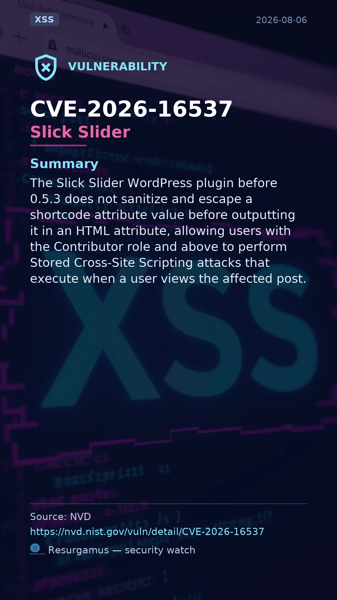 CVE-2026-16537 Slick Slider Vulnerability