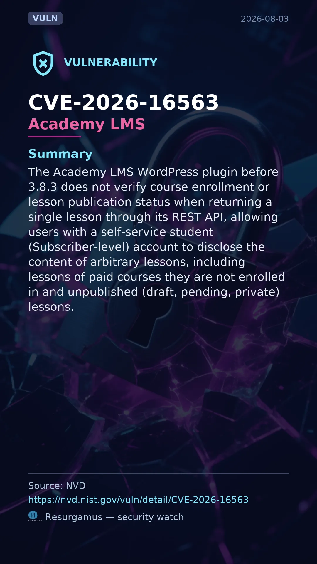 CVE-2026-16563 Academy LMS Vulnerability