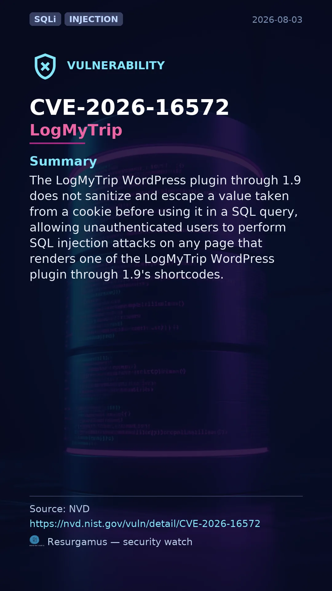 CVE-2026-16572 LogMyTrip Vulnerability