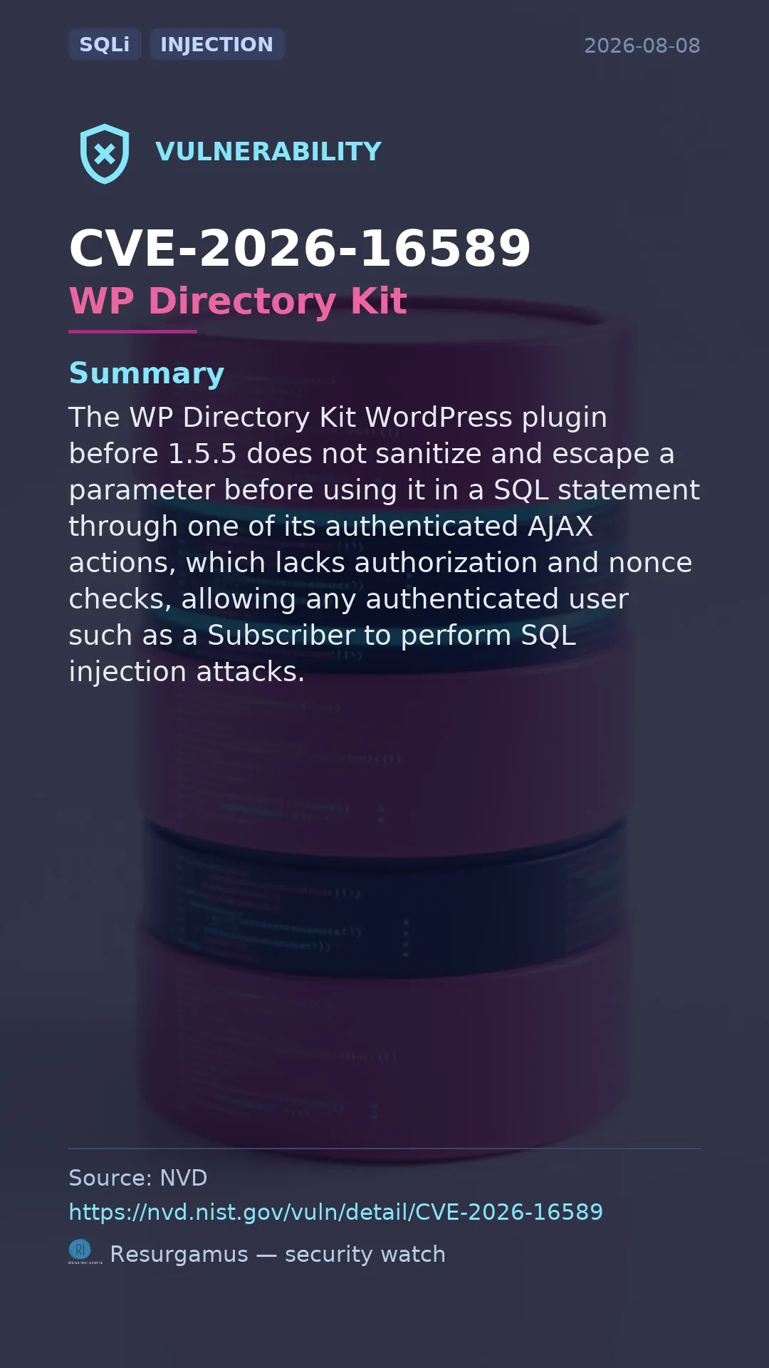 CVE-2026-16589 WP Directory Kit Vulnerability