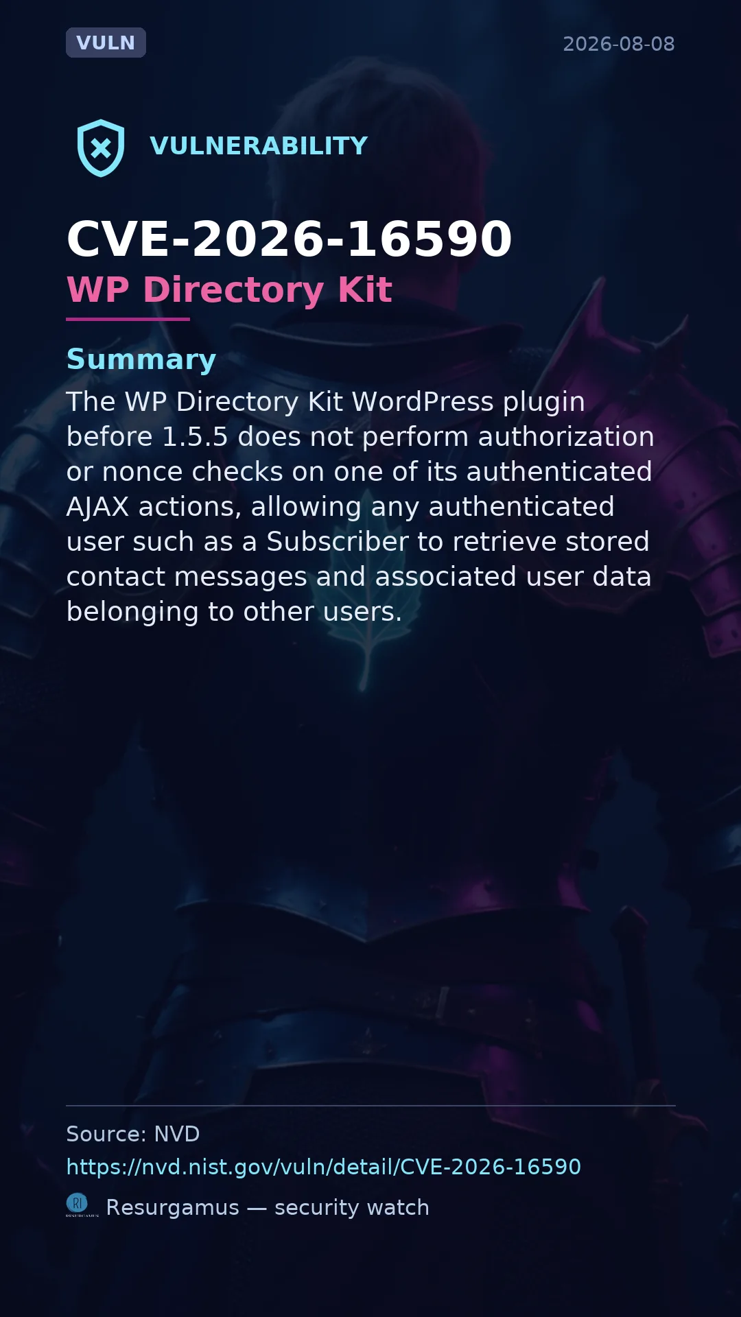 CVE-2026-16590 WP Directory Kit Vulnerability