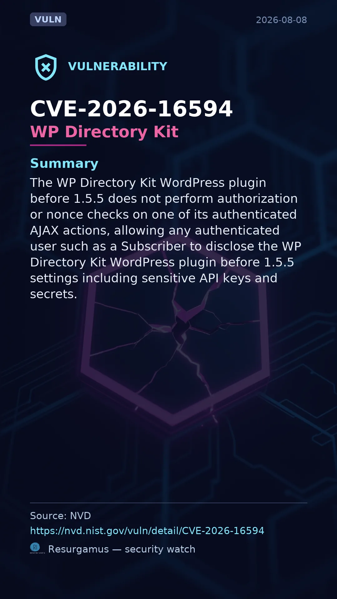 CVE-2026-16594 WP Directory Kit Vulnerability