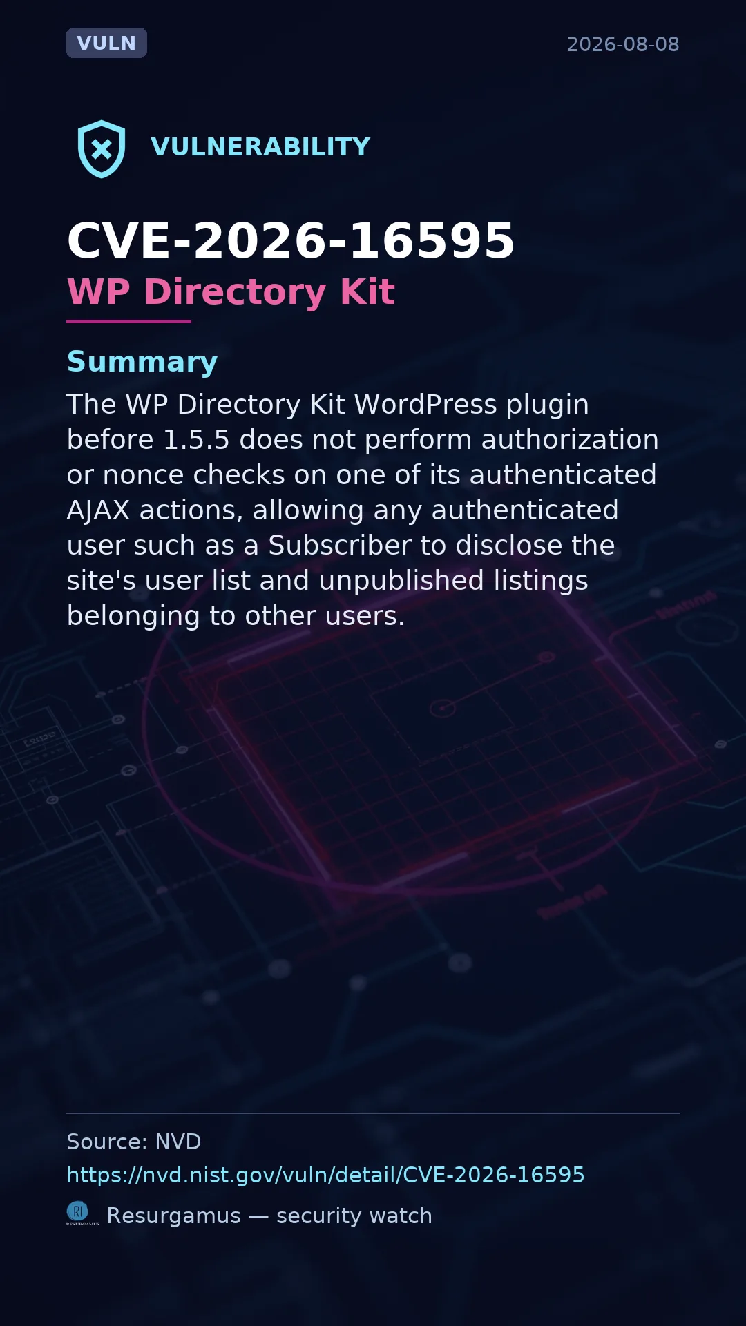 CVE-2026-16595 WP Directory Kit Vulnerability
