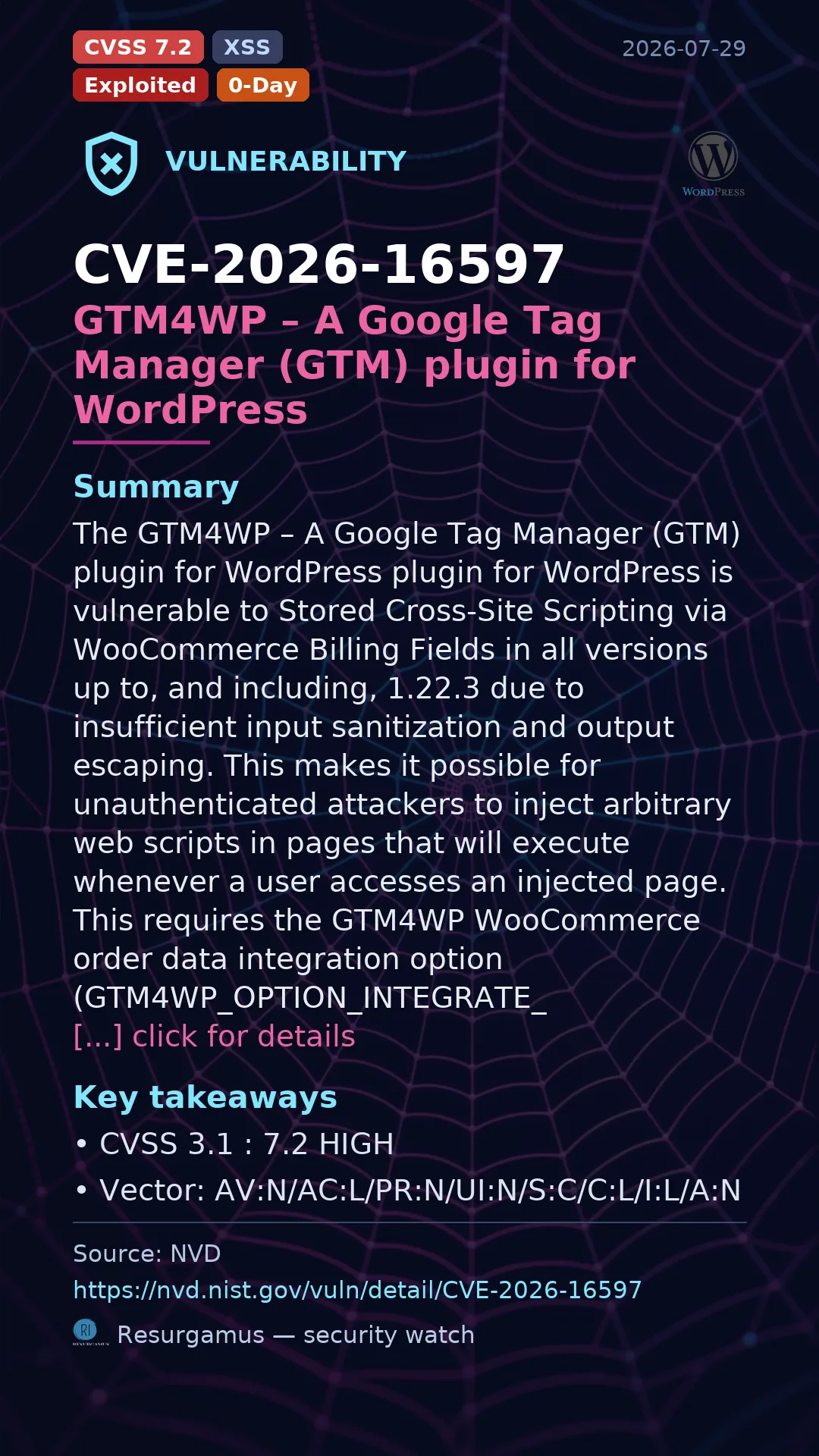 CVE-2026-16597 GTM4WP – A Google Tag Manager (GTM) plug Vulnerability