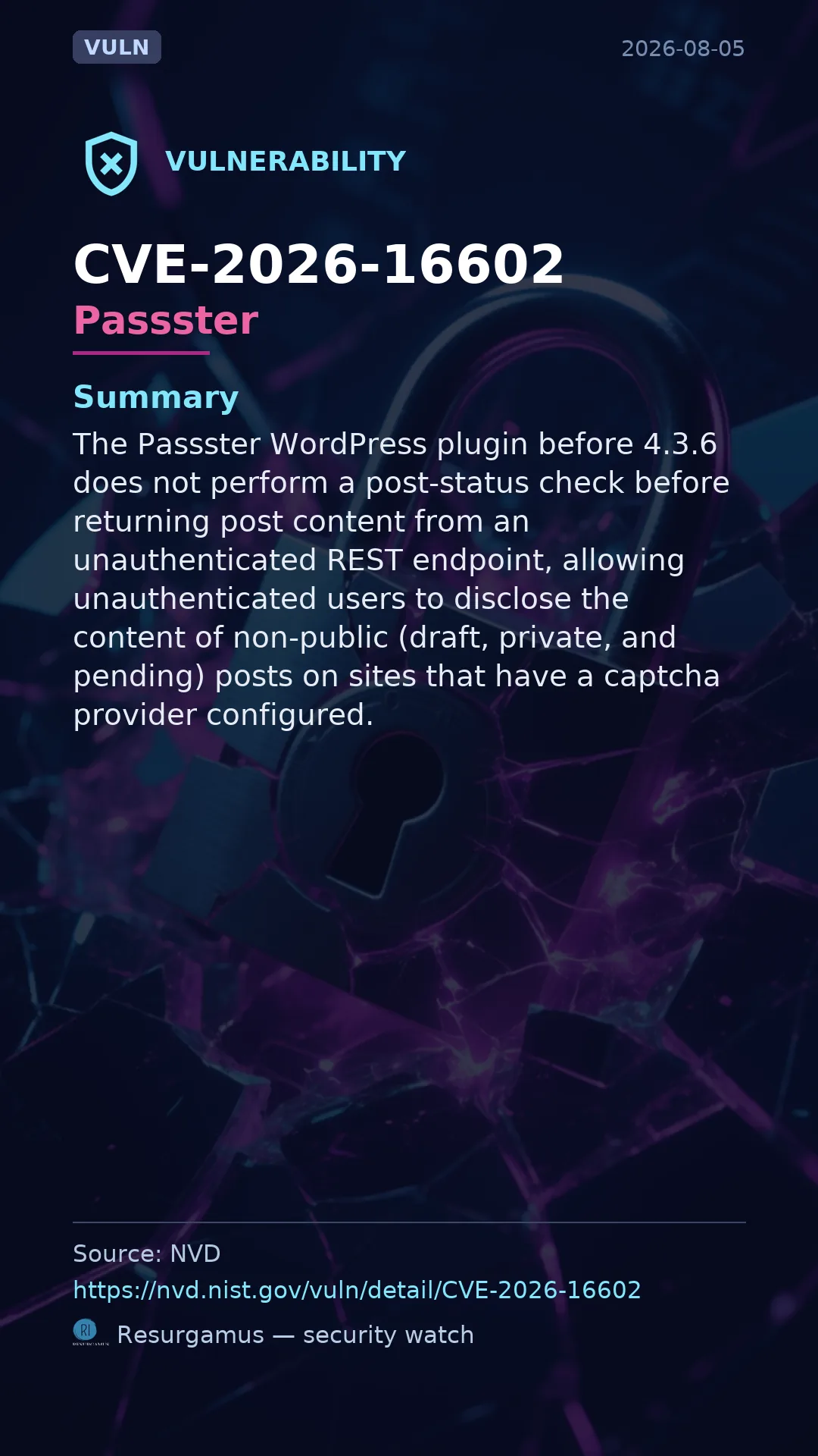 CVE-2026-16602 Passster Vulnerability