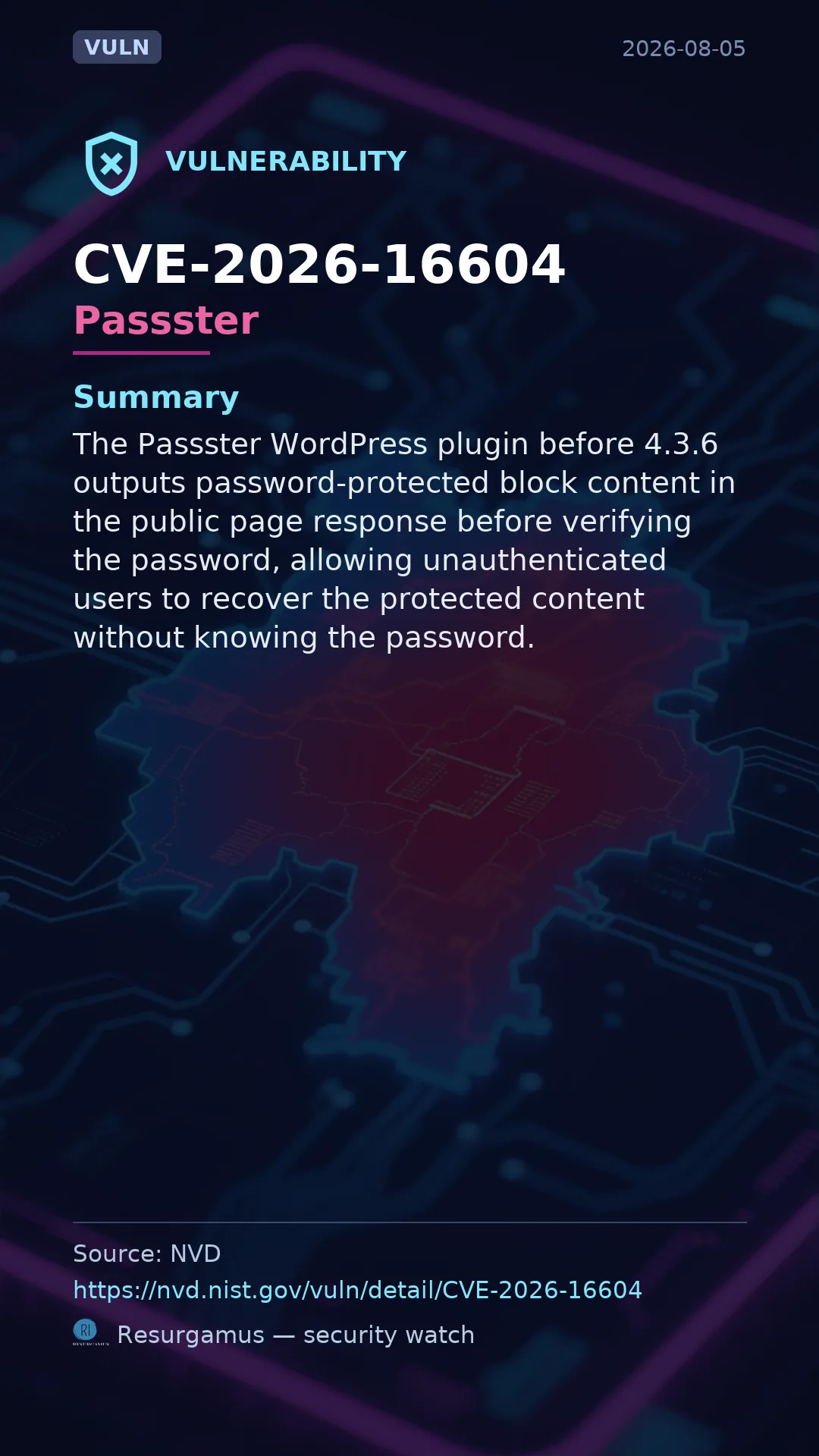 CVE-2026-16604 Passster Vulnerability