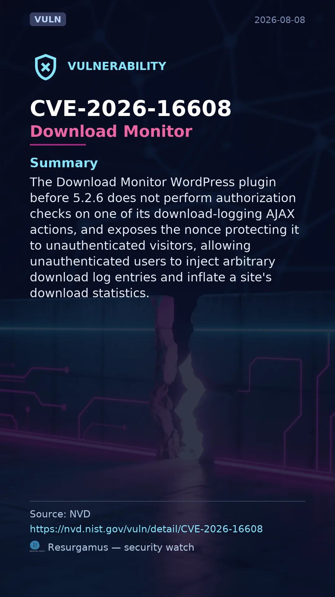 CVE-2026-16608 Download Monitor Vulnerability