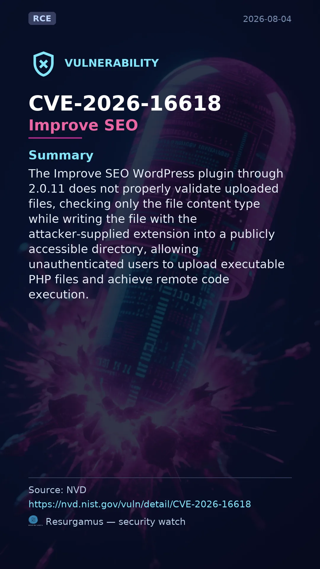 CVE-2026-16618 Improve SEO Vulnerability