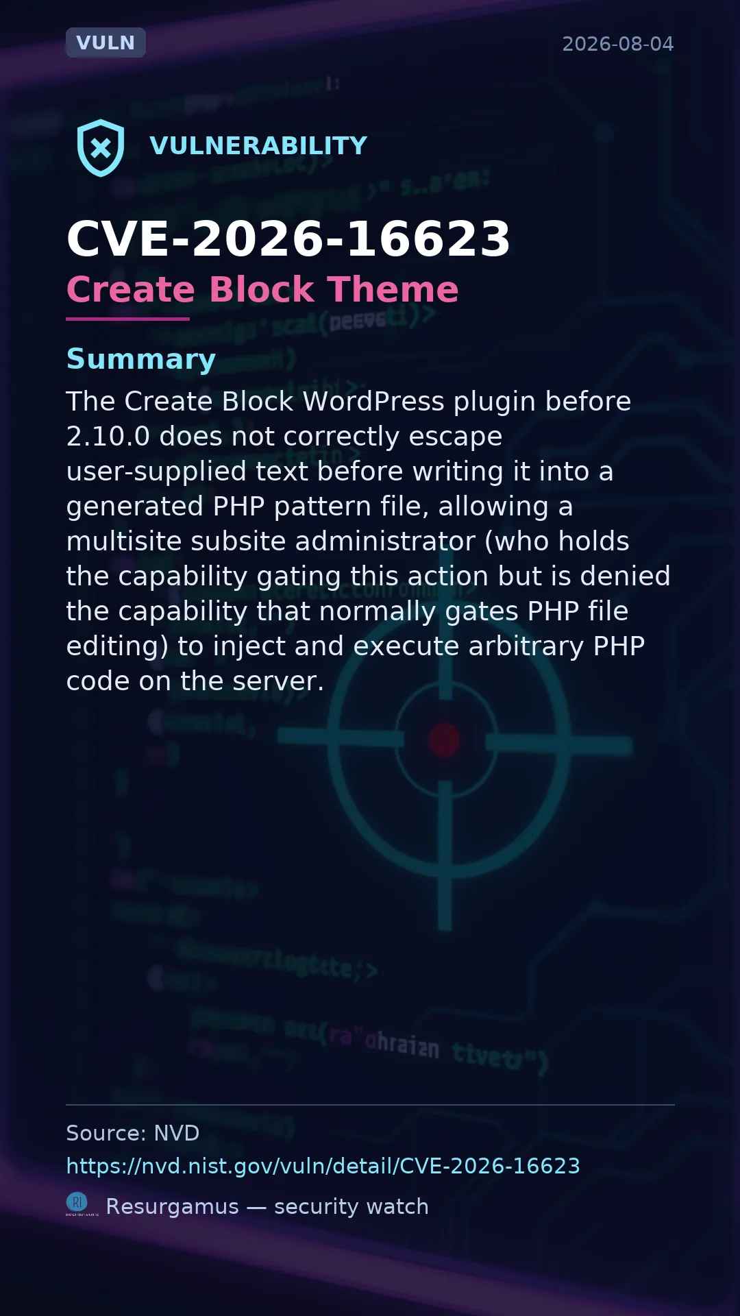 CVE-2026-16623 Create Block Theme Vulnerability