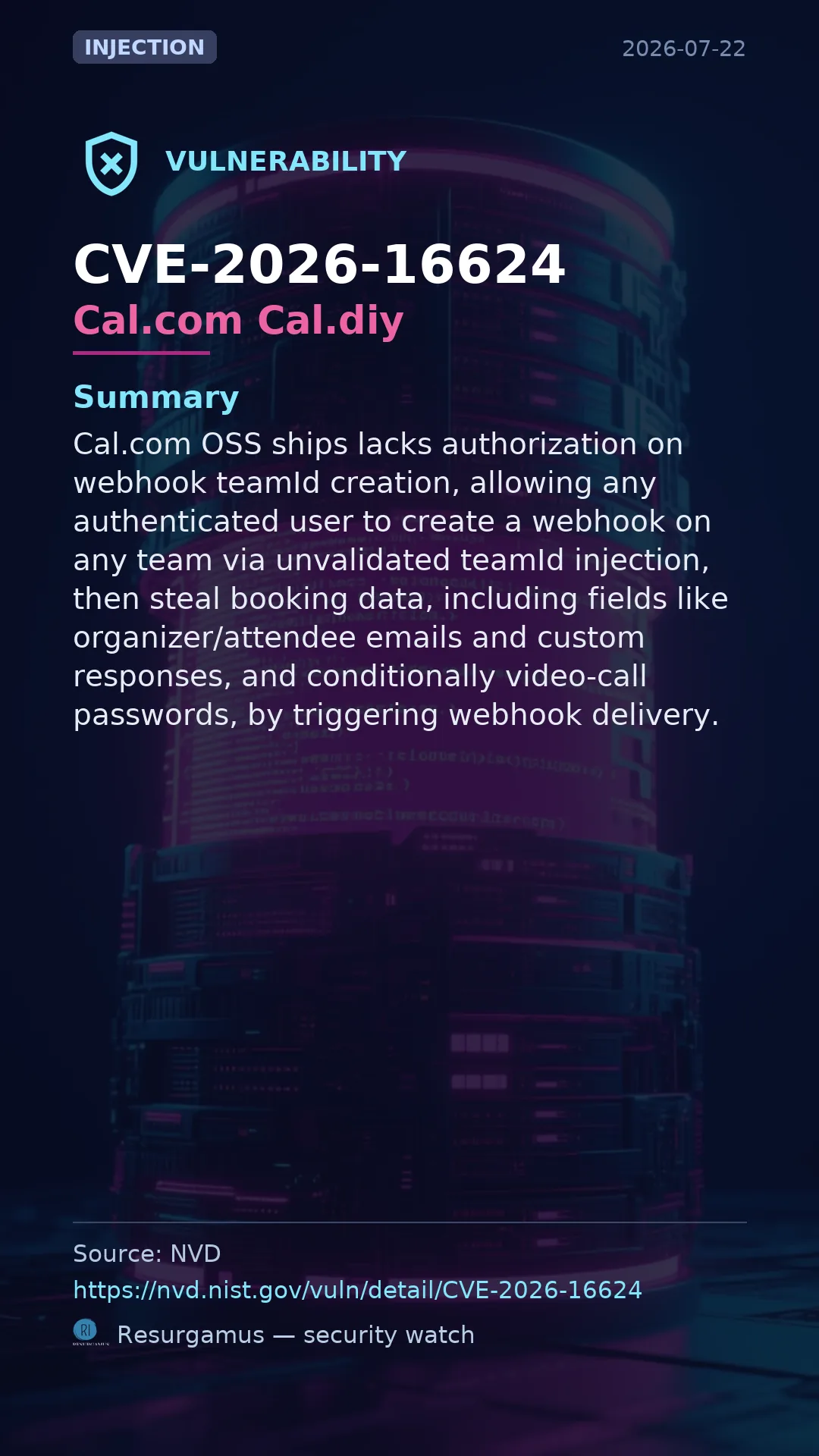 CVE-2026-16624 Cal.com Cal.diy Vulnerability