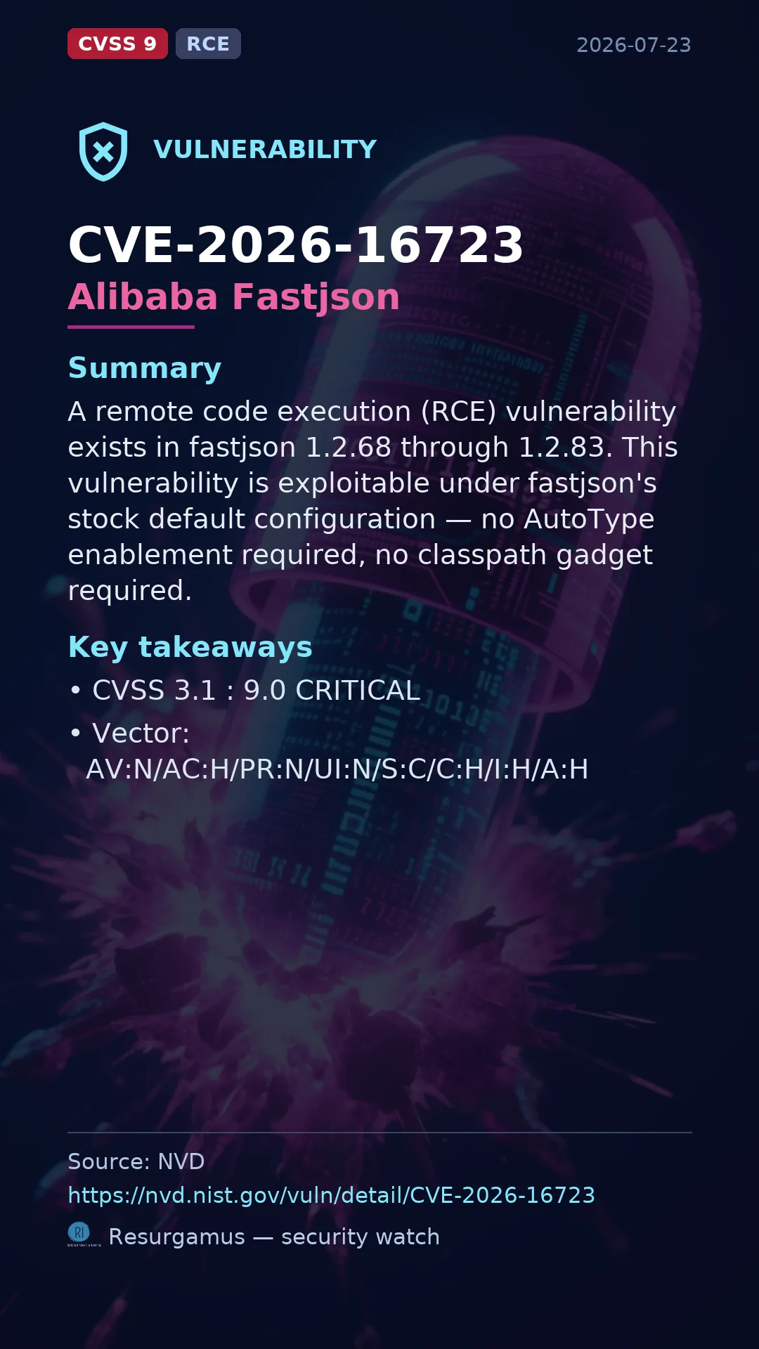 CVE-2026-16723 Alibaba Fastjson Vulnerability