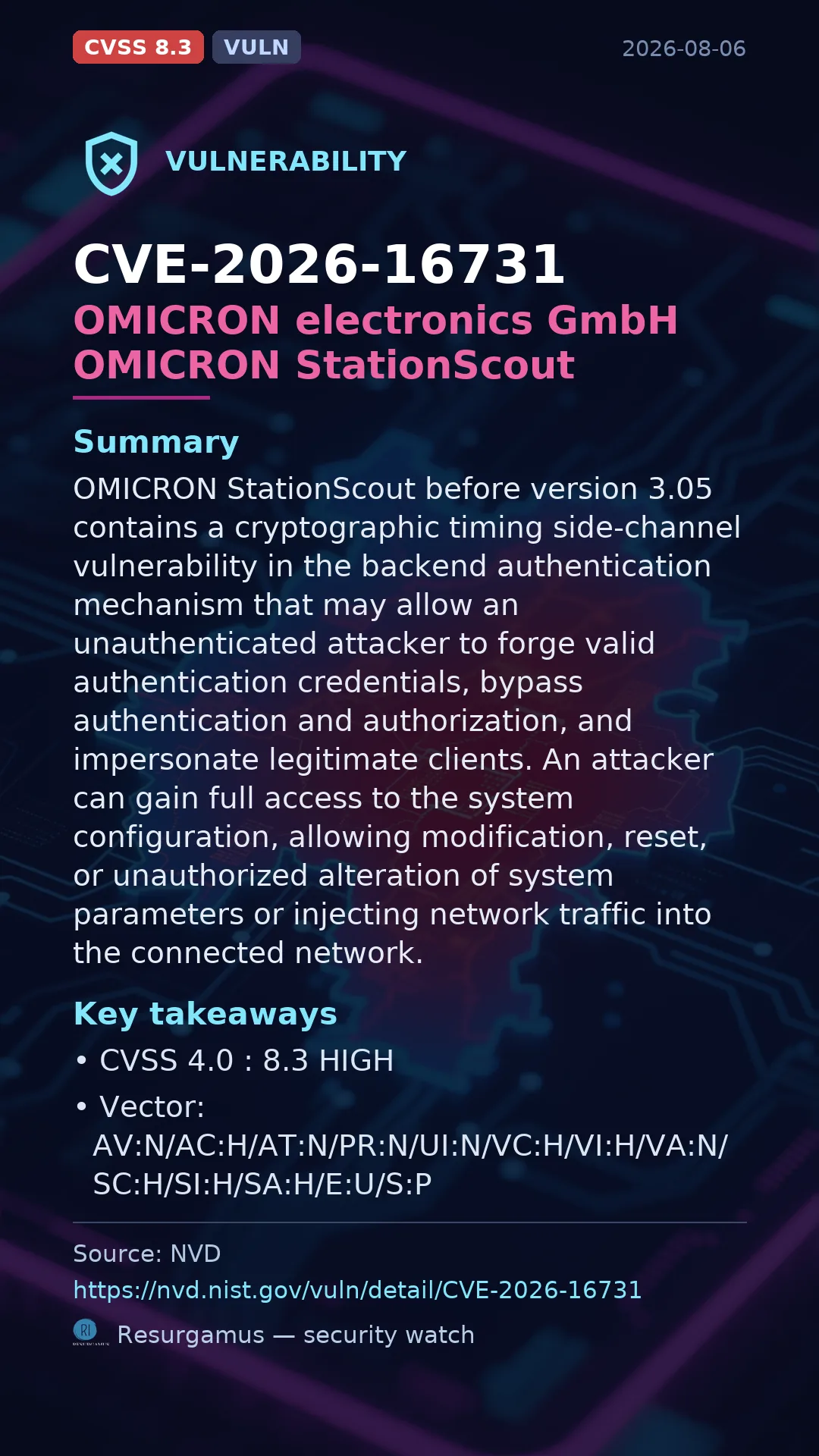 CVE-2026-16731 OMICRON electronics GmbH OMICRON StationScout Vulnerability
