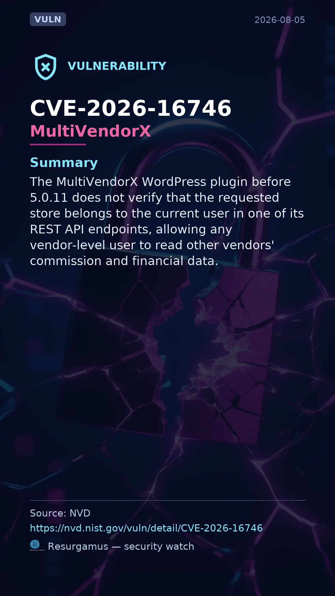 CVE-2026-16746 MultiVendorX Vulnerability