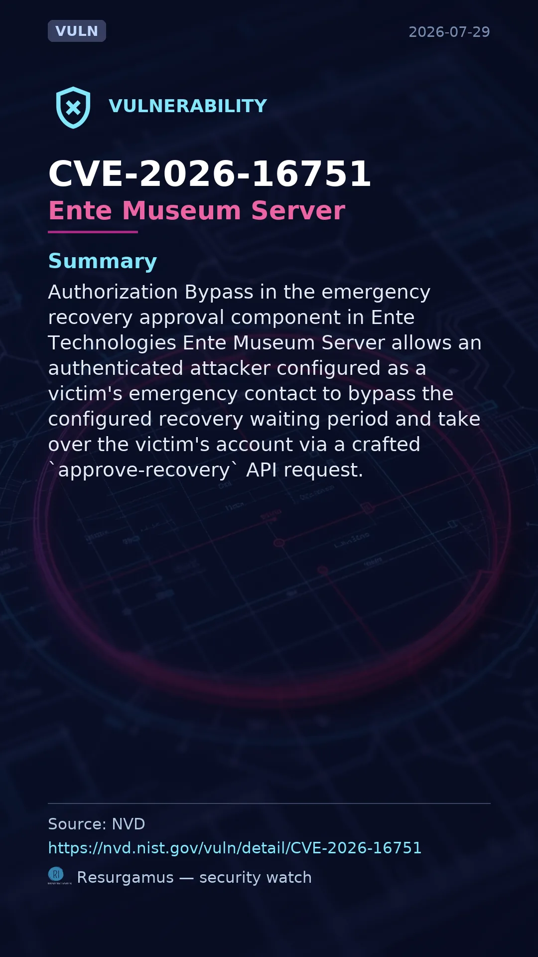 CVE-2026-16751 Ente Museum Server Vulnerability