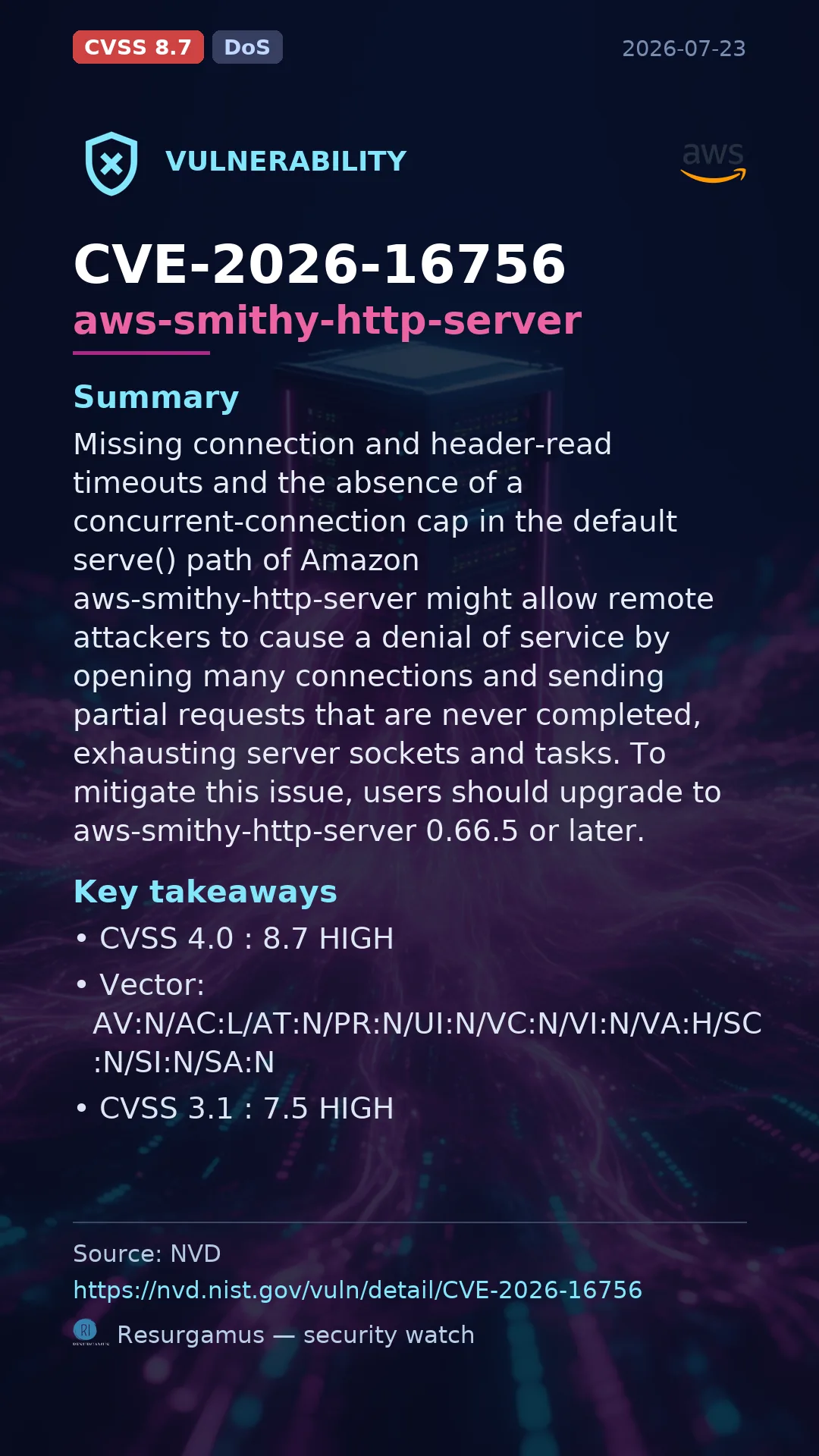 CVE-2026-16756 aws-smithy-http-server Vulnerability
