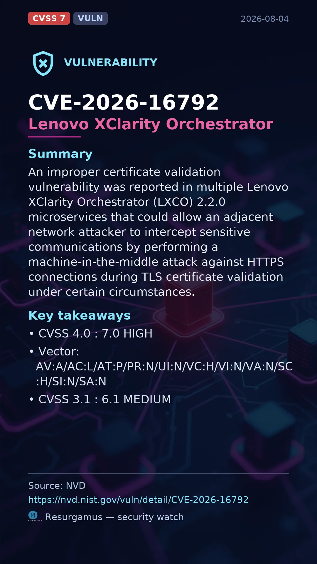 CVE-2026-16792 Lenovo XClarity Orchestrator Vulnerability