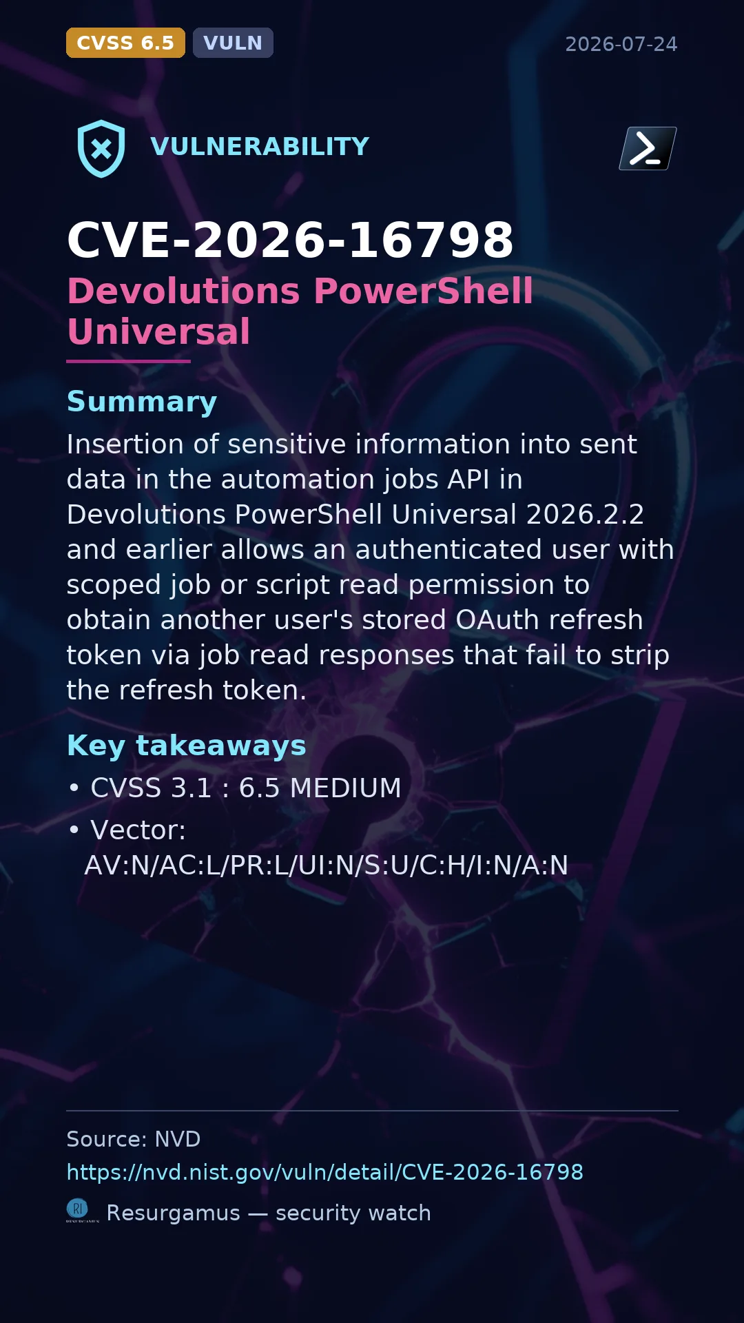 CVE-2026-16798 - Devolutions PowerShell Universal vulnerability