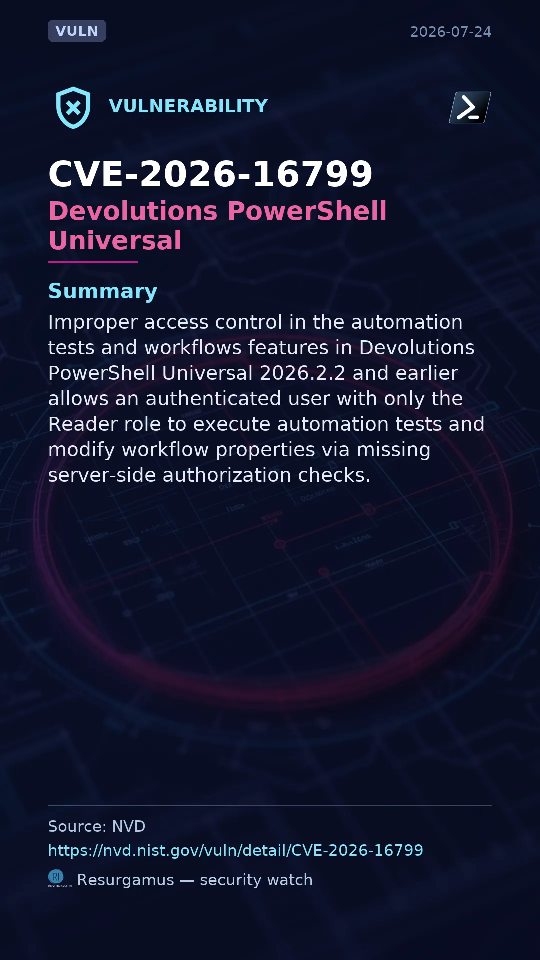 CVE-2026-16799 - Devolutions PowerShell Universal vulnerability