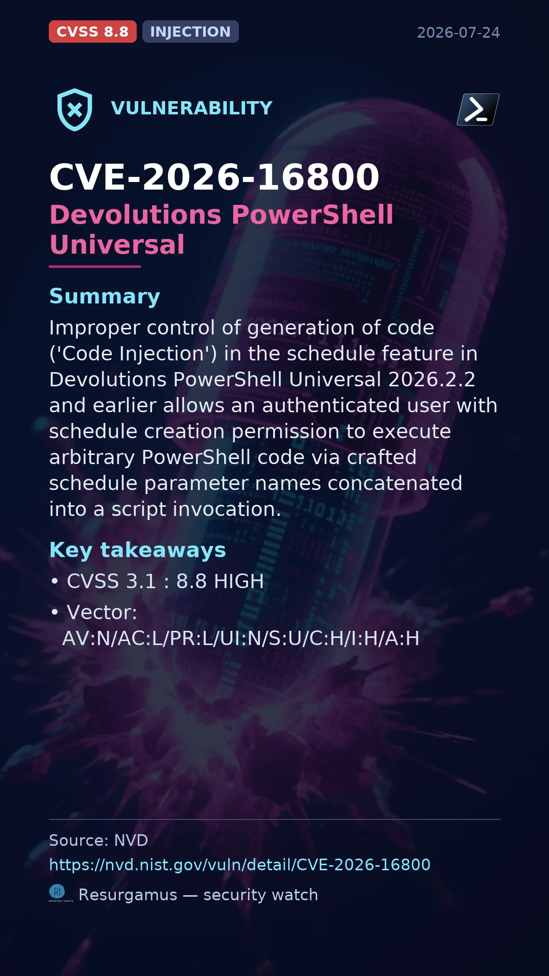 CVE-2026-16800 - Devolutions PowerShell Universal vulnerability