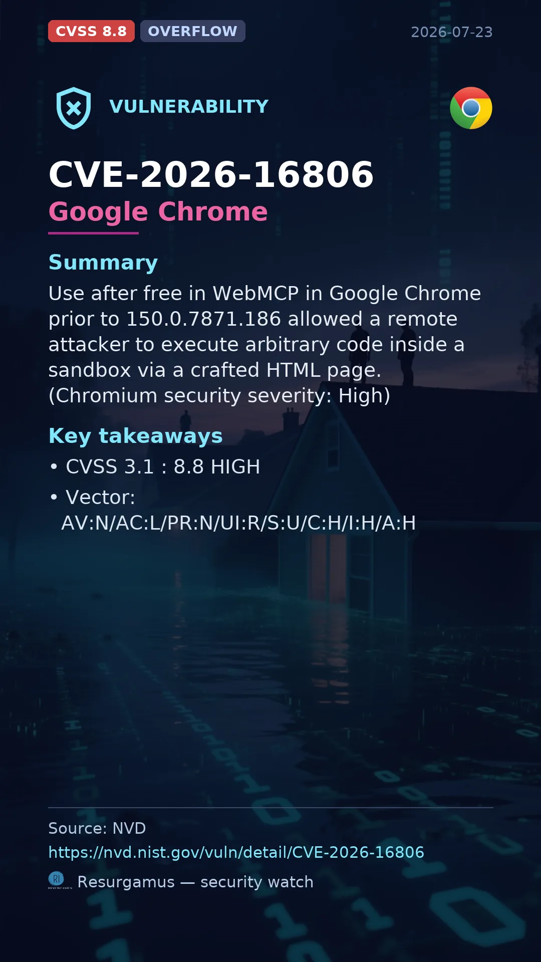 CVE-2026-16806 - Google Chrome vulnerability