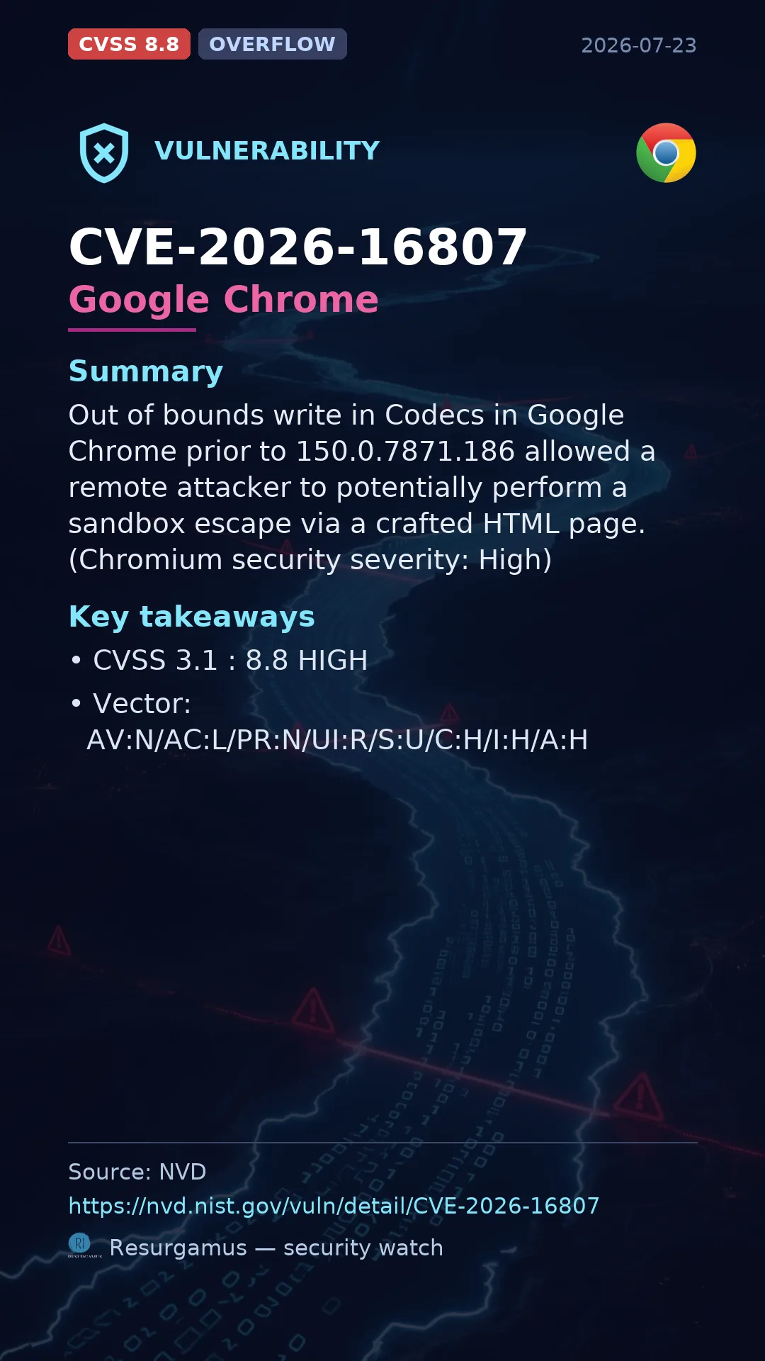 CVE-2026-16807 - Google Chrome vulnerability