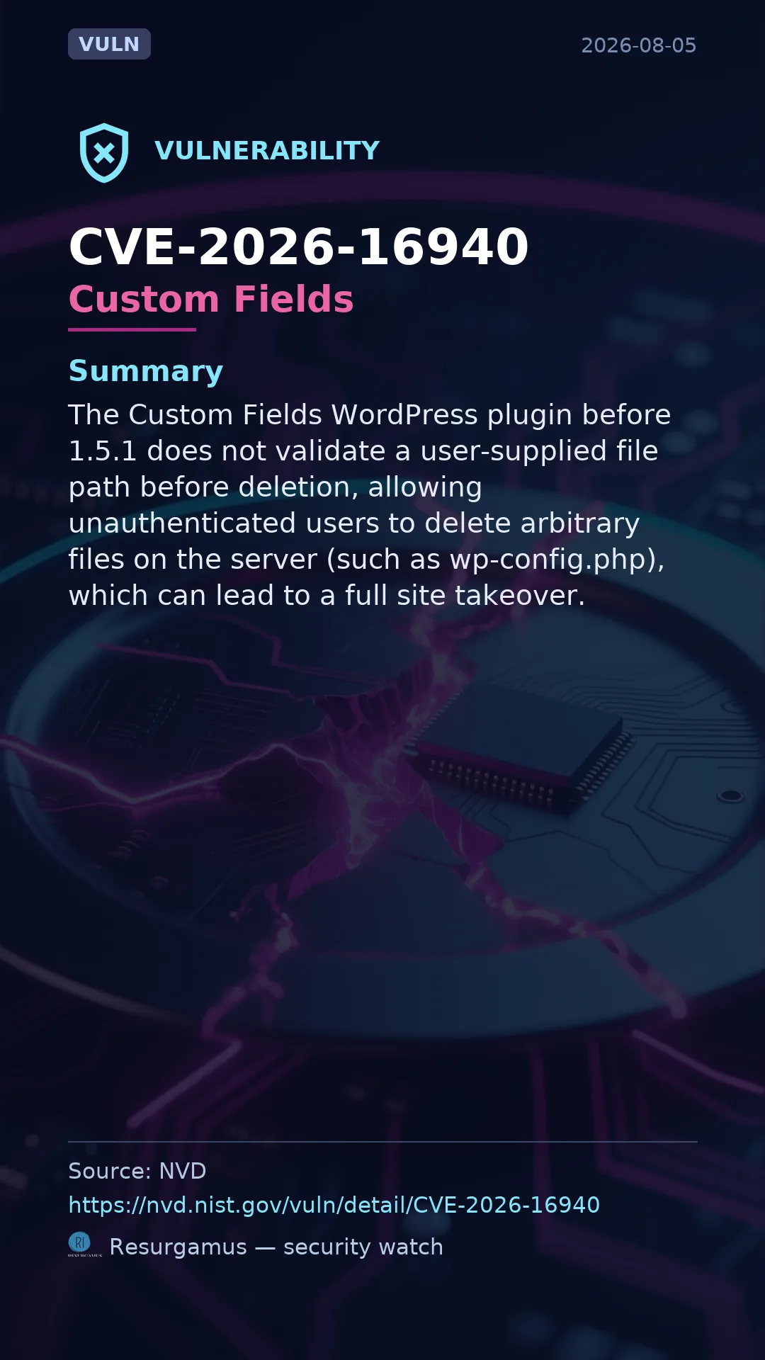 CVE-2026-16940 Custom Fields Vulnerability