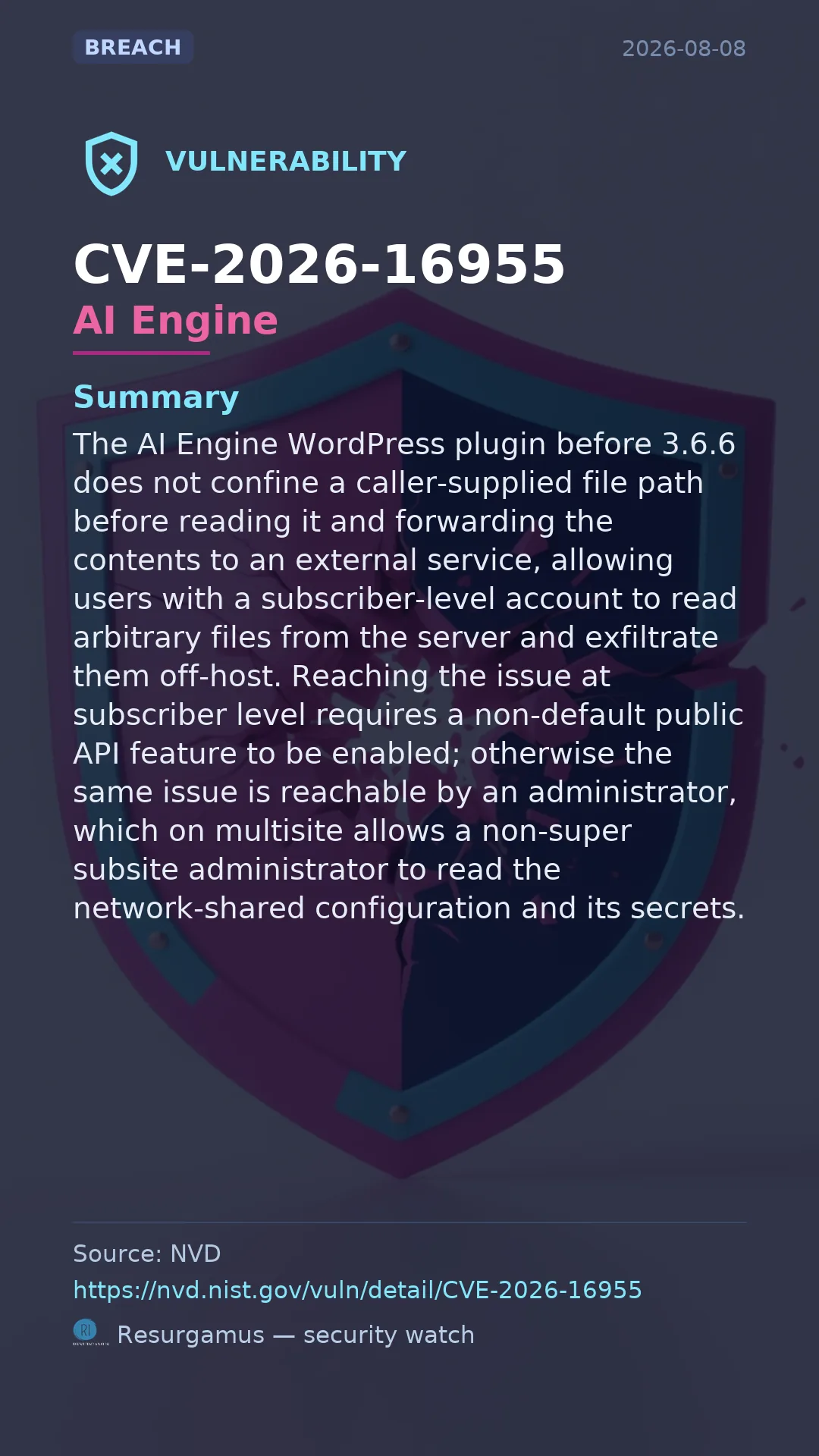 CVE-2026-16955 AI Engine Vulnerability